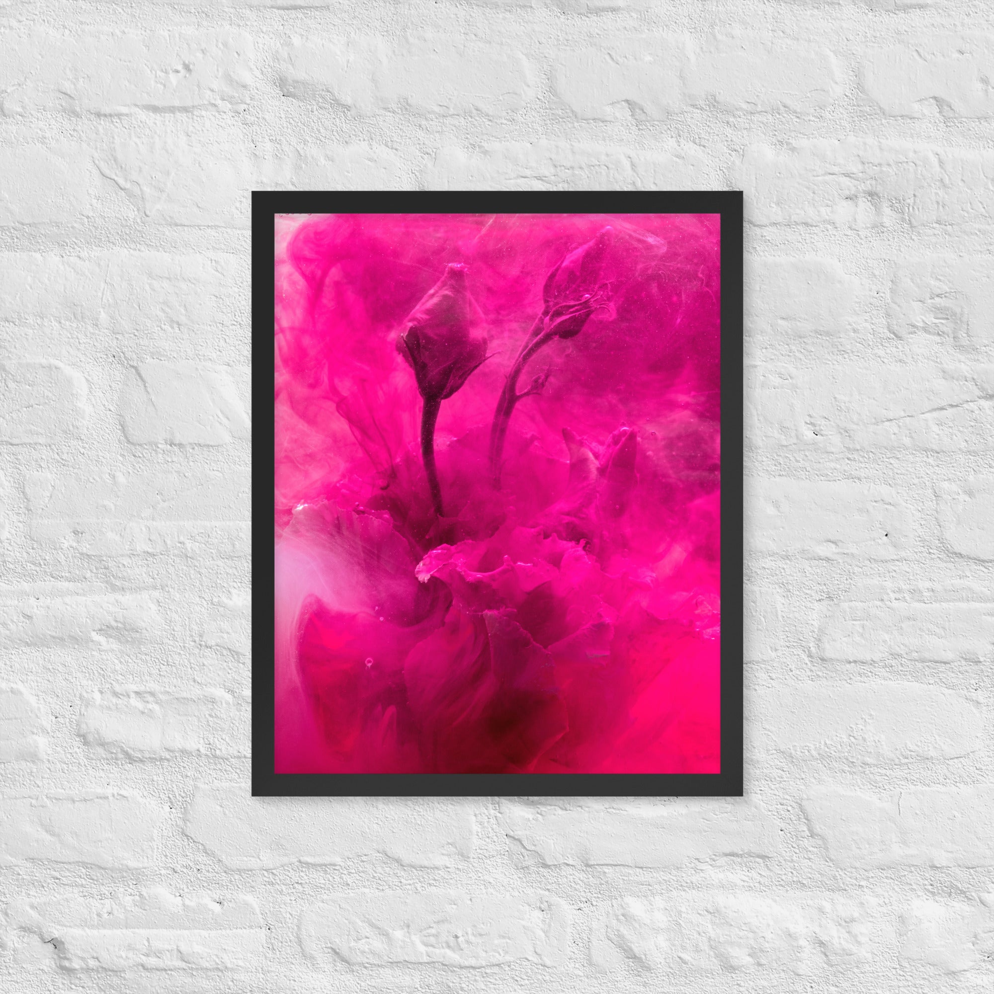 Sweet Rose Framed Poster featuring a vibrant rose design in a matte black Ayous wood frame, perfect for home decor.