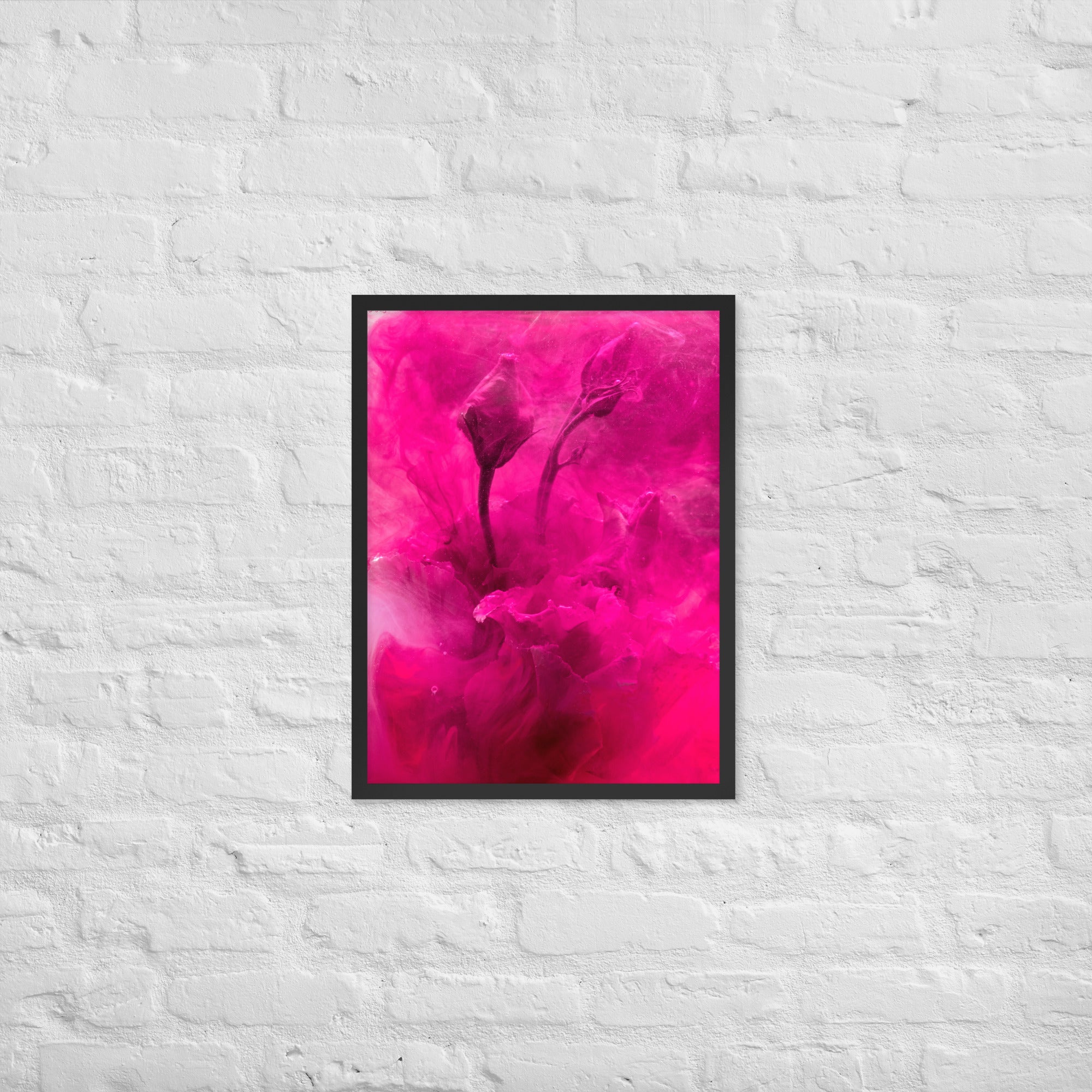 Sweet Rose Framed Poster featuring a vibrant rose design in a matte black Ayous wood frame, perfect for home decor.