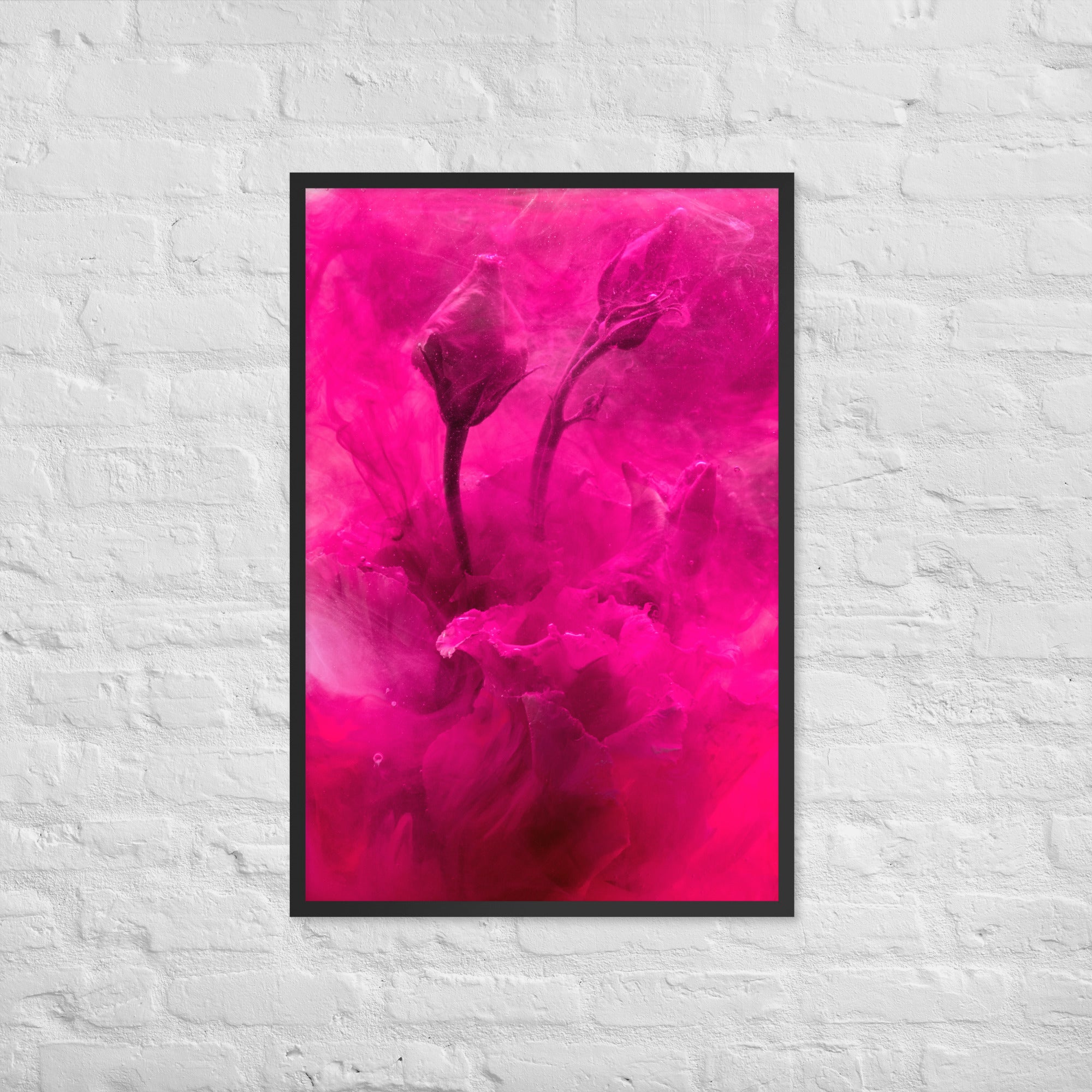 Sweet Rose Framed Poster featuring a vibrant rose design in a matte black Ayous wood frame, perfect for home decor.