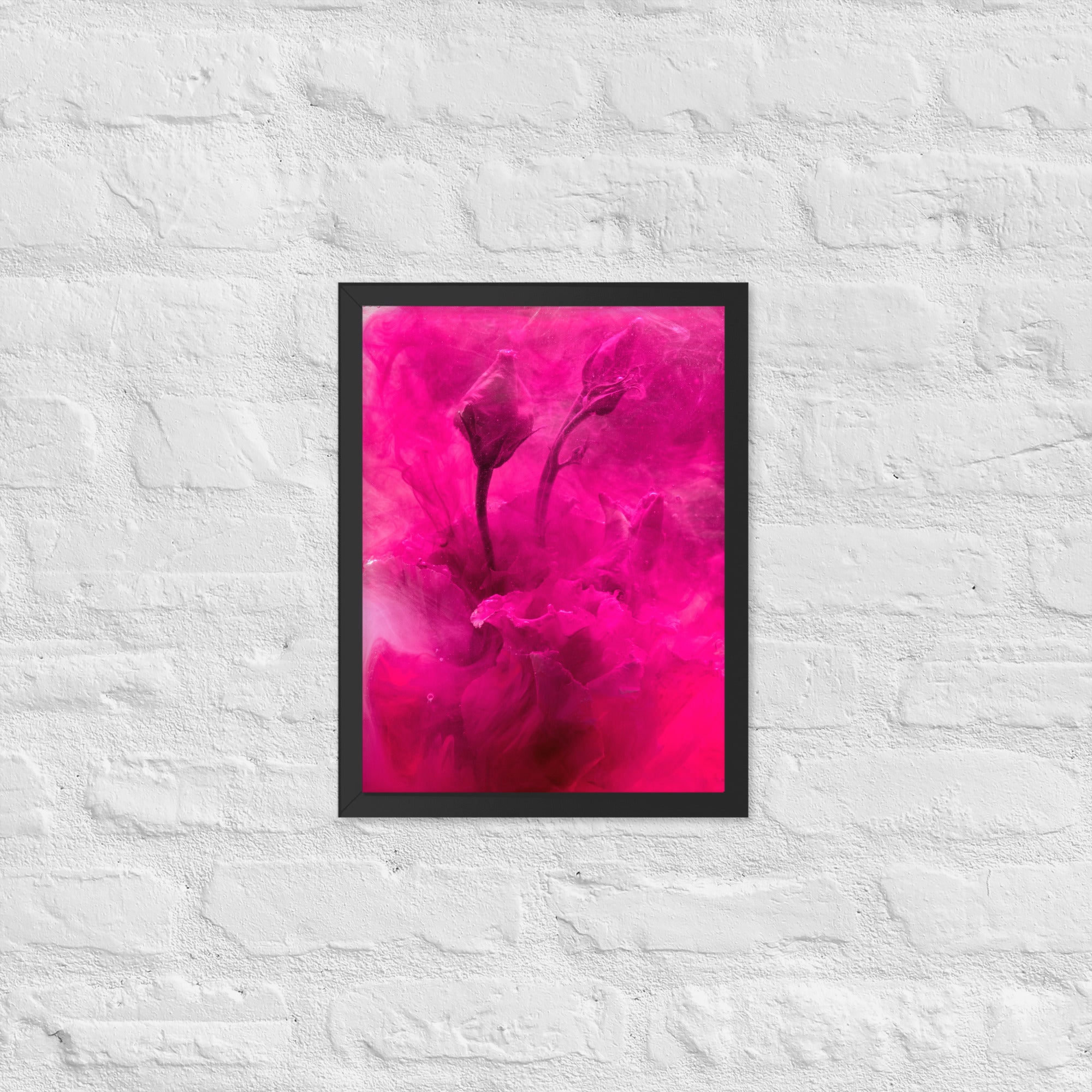 Sweet Rose Framed Poster featuring a vibrant rose design in a matte black Ayous wood frame, perfect for home decor.
