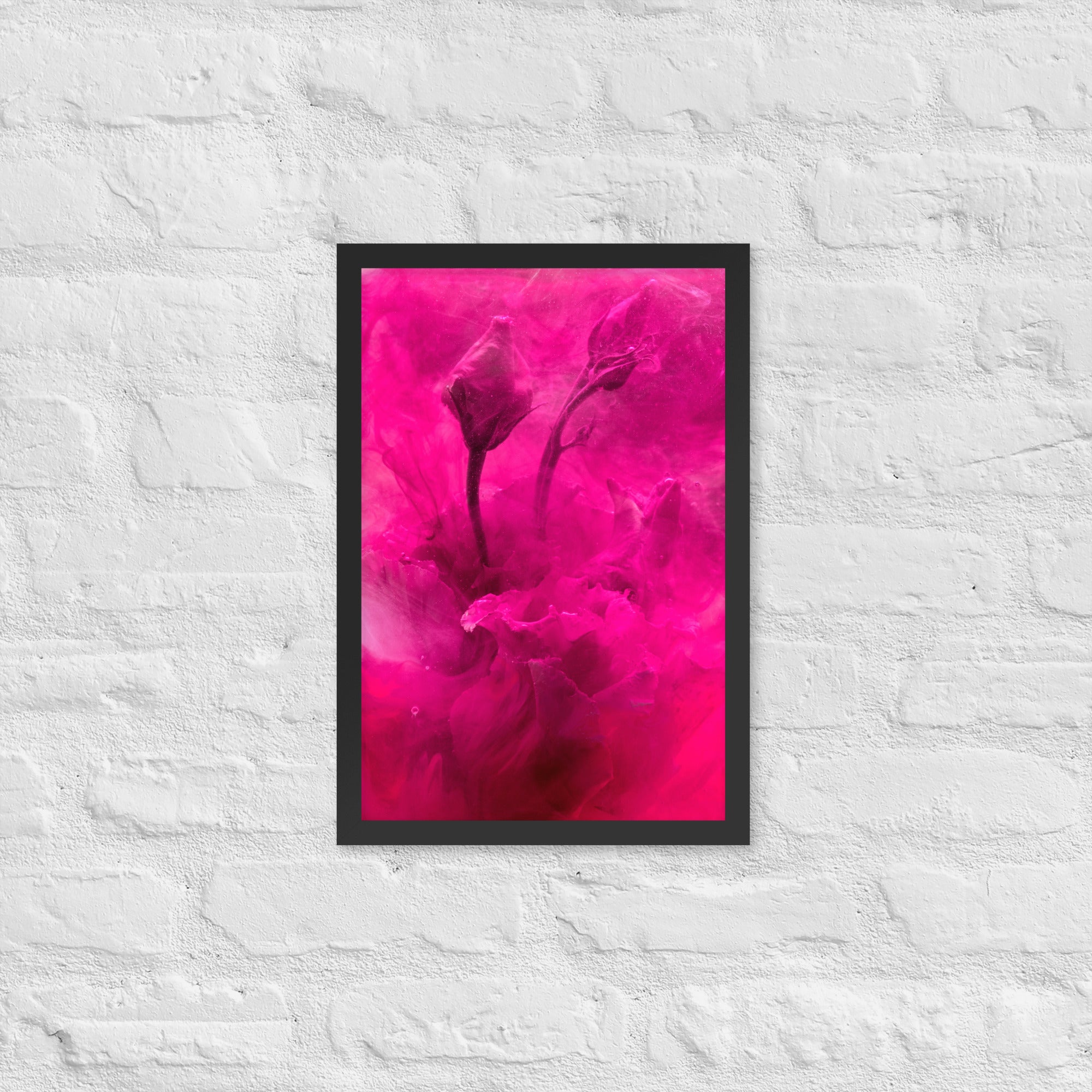 Sweet Rose Framed Poster featuring a vibrant rose design in a matte black Ayous wood frame, perfect for home decor.