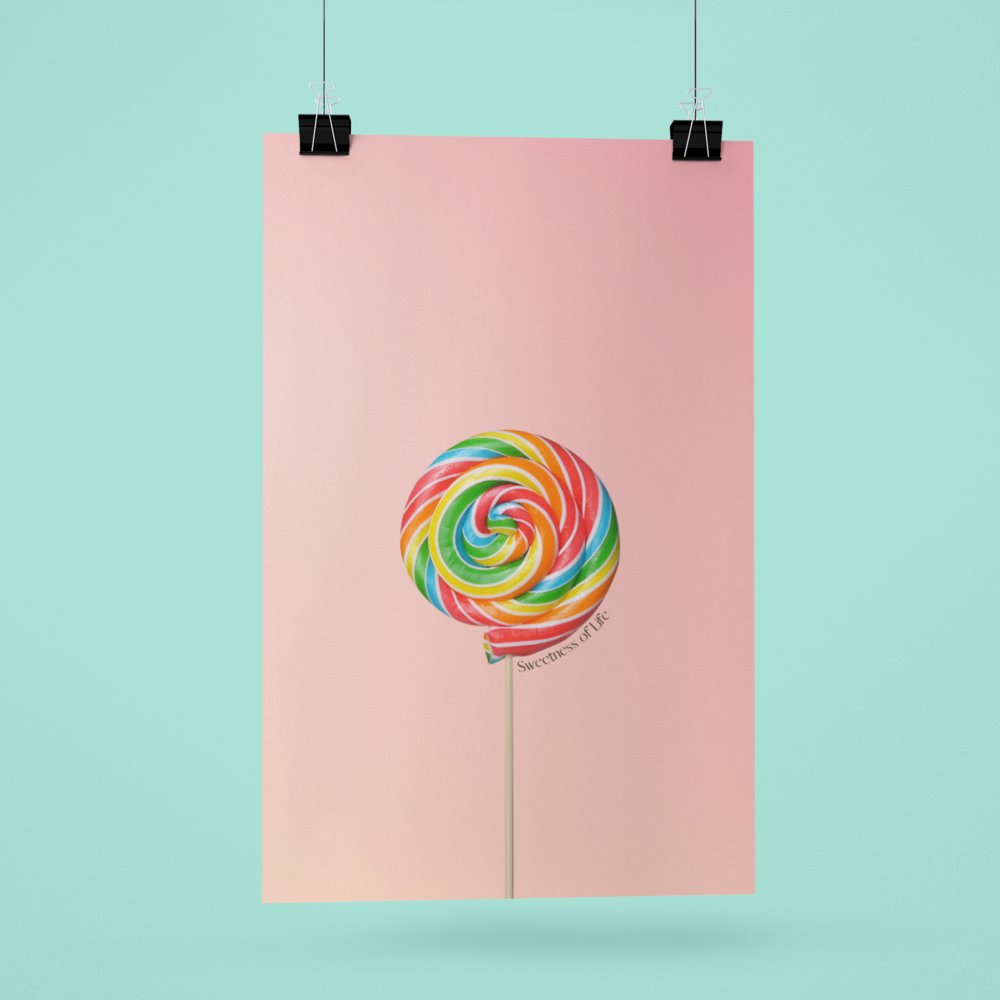 Sweetness of Life Lollipop Poster featuring vibrant colors and playful lollipop design on premium matte fine art paper.