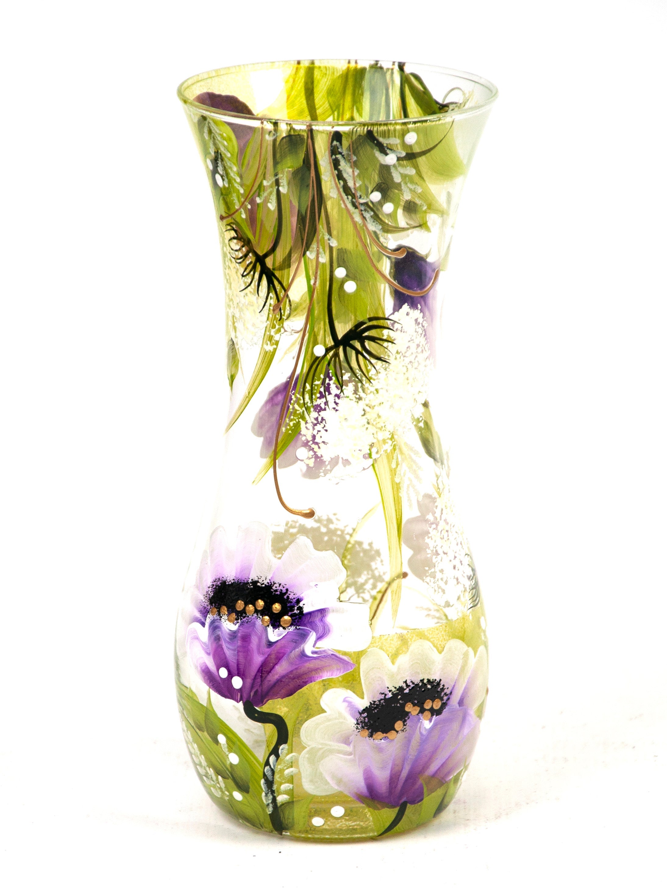 A beautifully hand-painted green decorative glass vase showcasing unique artistic designs and high-quality craftsmanship.