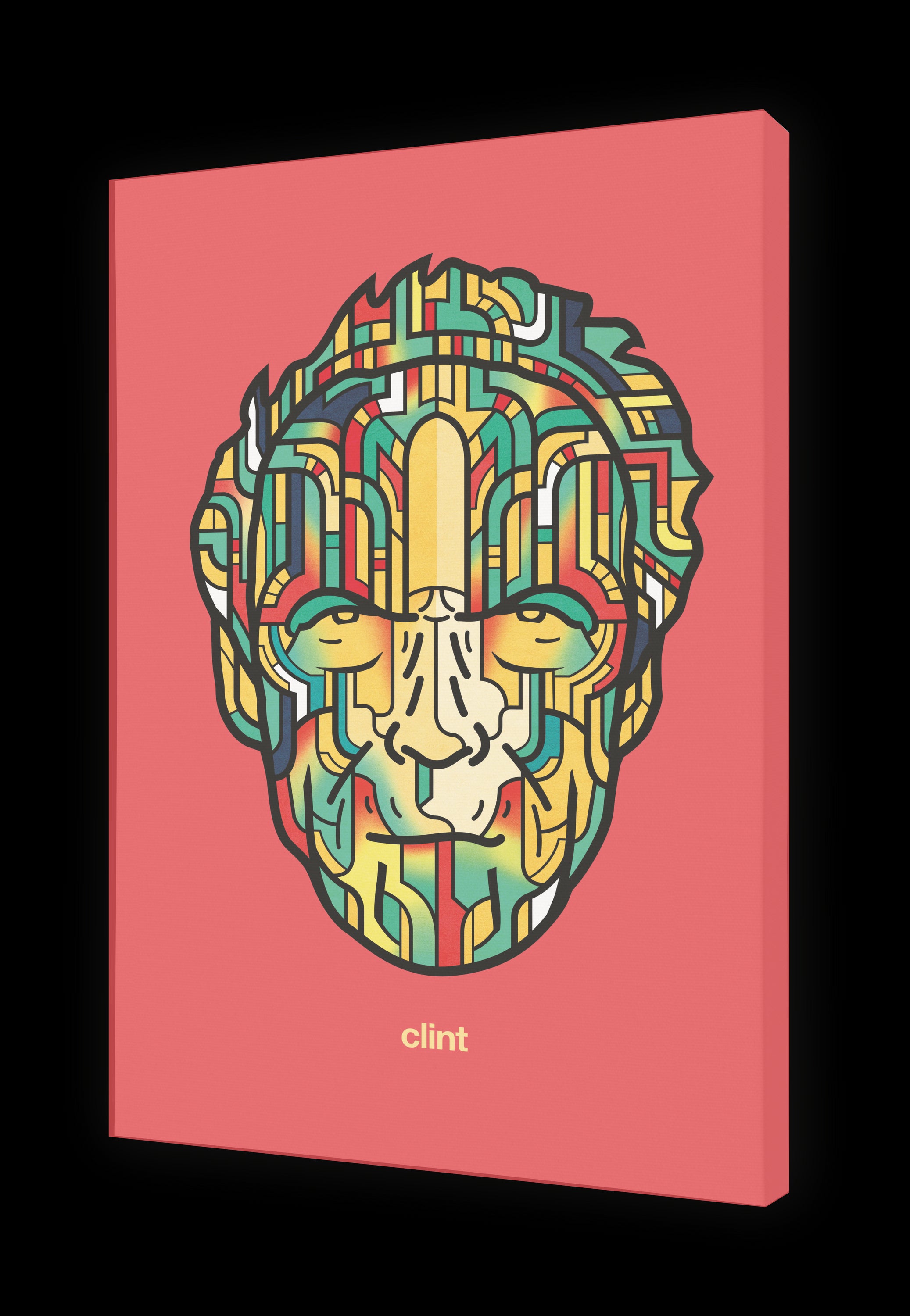 Tableau CLINT Par VAN ORTON artwork printed on fine arts paper, showcasing vibrant colors and unique design.