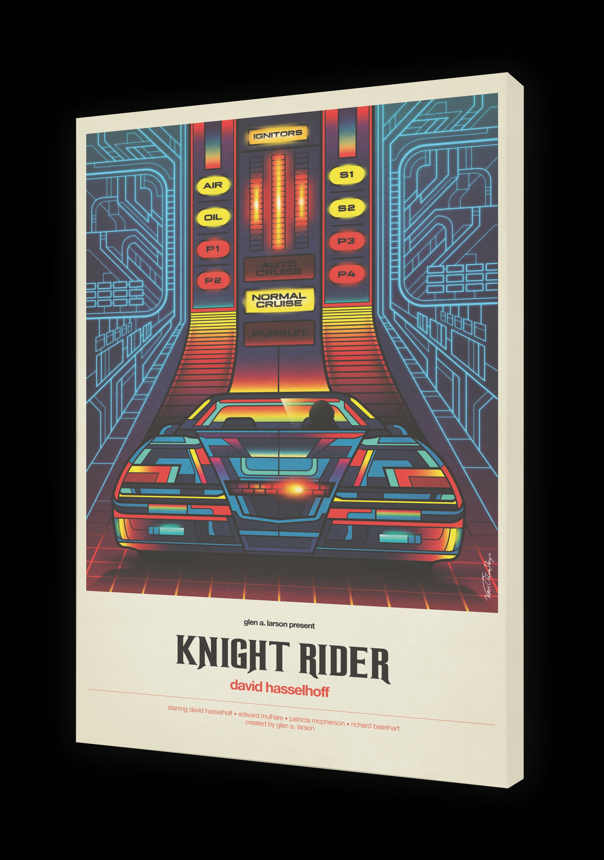 Tableau KNIGHT RIDER by VAN ORTON, a limited edition art piece printed on fine arts paper, showcasing vibrant colors and intricate details.