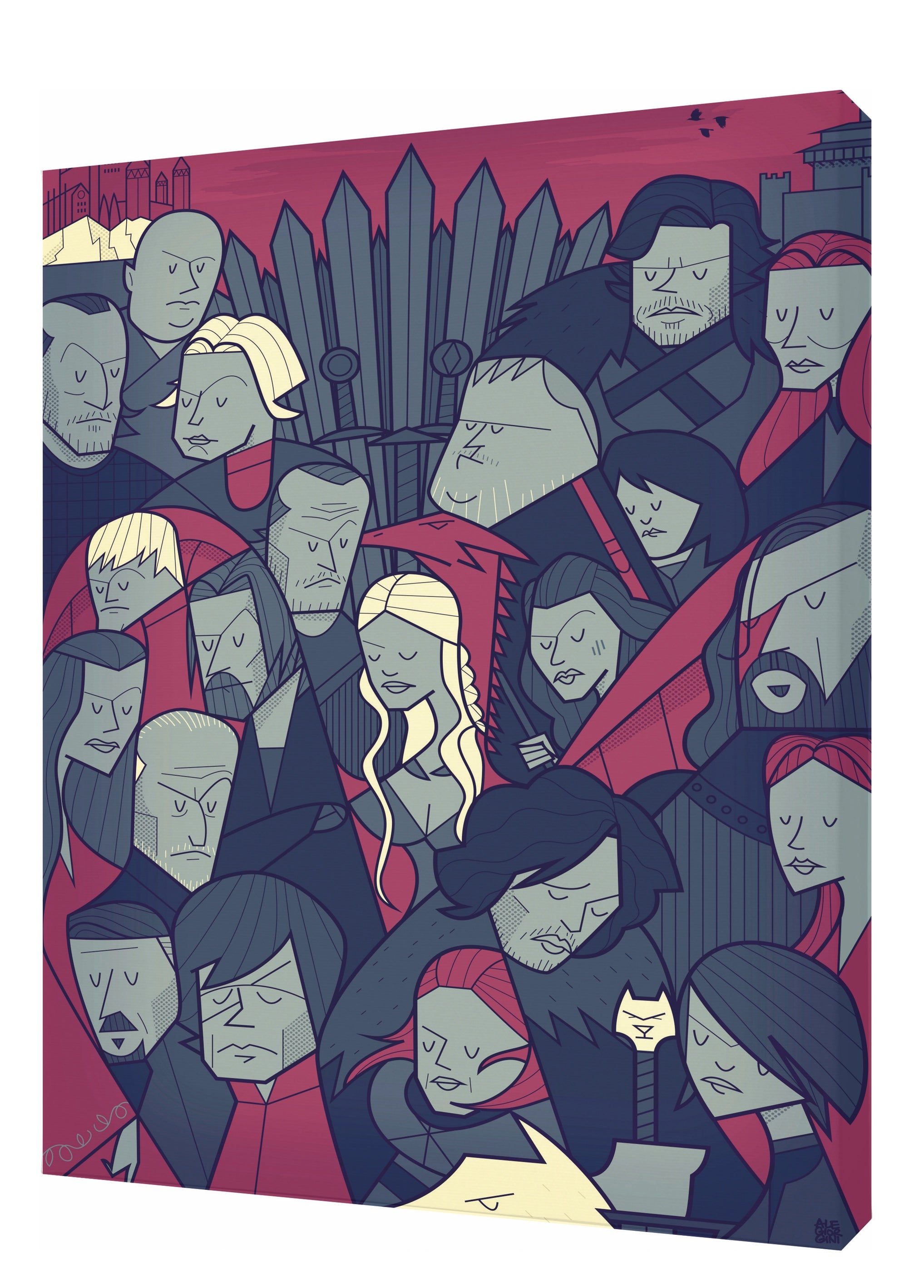 Tableau WINTER IS COMING illustration by Ale Giorgini featuring vibrant colors and Cubist retro cartoon style.