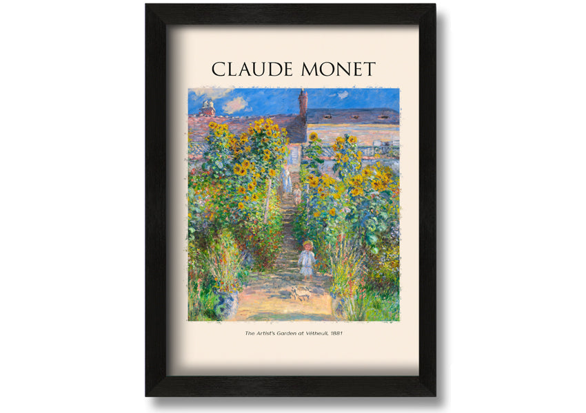 A beautiful canvas print of 'The Artist's Garden at Vétheuil, 1881' by Claude Monet, framed and ready to hang.