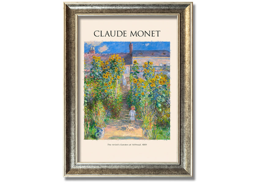 A beautiful canvas print of 'The Artist's Garden at Vétheuil, 1881' by Claude Monet, framed and ready to hang.