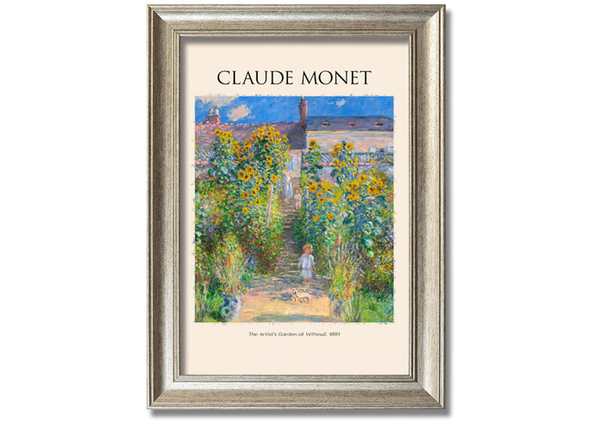 A beautiful canvas print of 'The Artist's Garden at Vétheuil, 1881' by Claude Monet, framed and ready to hang.