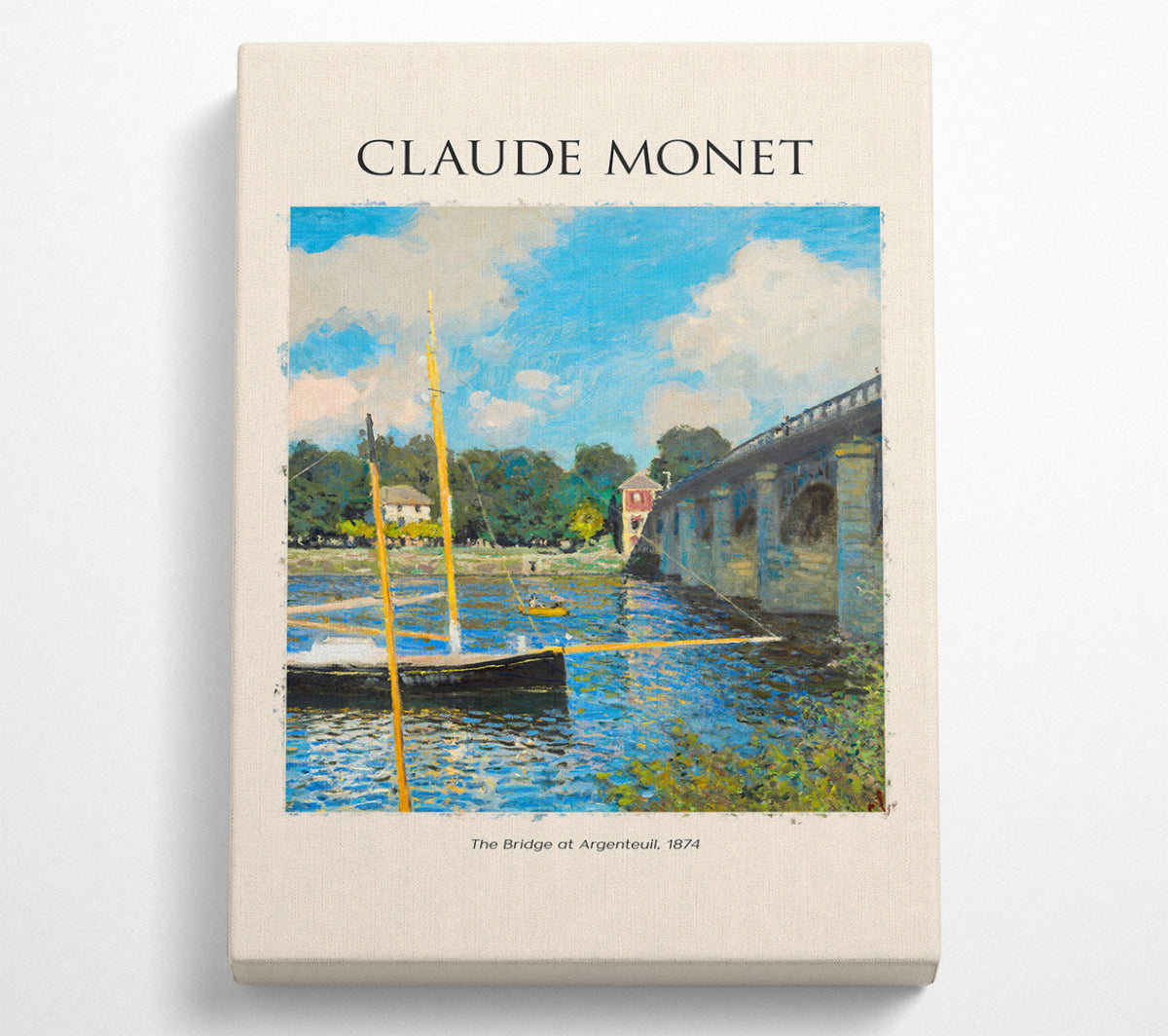Canvas print of 'The Bridge At Argenteuil' by Claude Monet, featuring vibrant colors and serene landscape.
