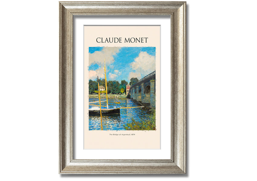A vibrant canvas print of 'The Bridge At Argenteuil' by Claude Monet, showcasing a serene landscape with a bridge over the Seine River.