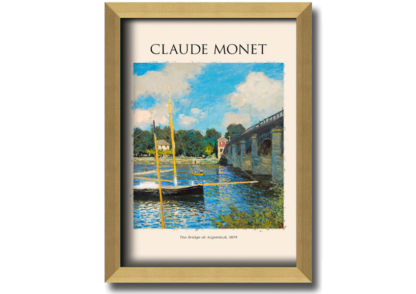 A vibrant canvas print of 'The Bridge At Argenteuil' by Claude Monet, showcasing a serene landscape with a bridge over the Seine River.
