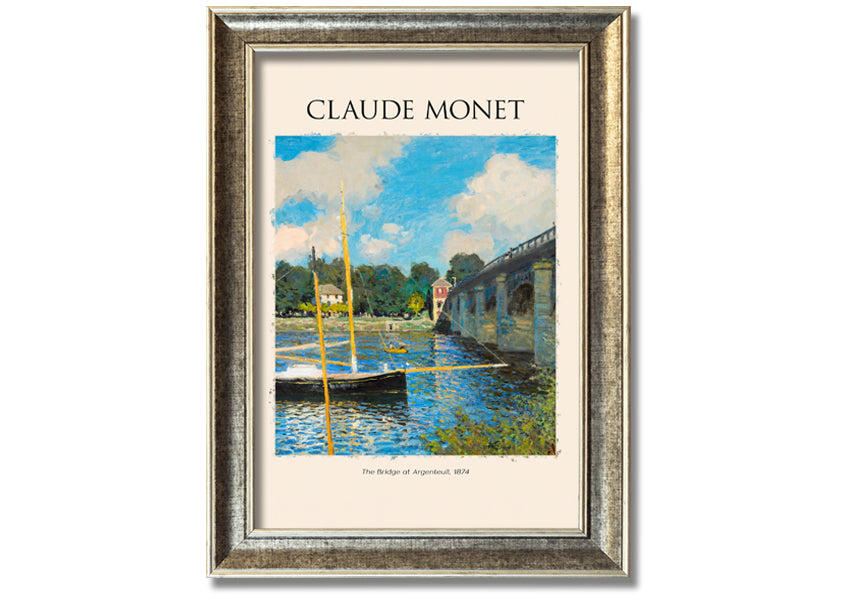 A vibrant canvas print of 'The Bridge At Argenteuil' by Claude Monet, showcasing a serene landscape with a bridge over the Seine River.