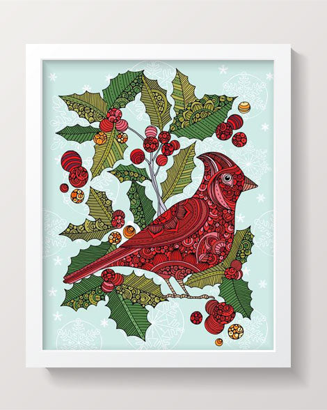 A vibrant print of The Cardinal artwork on 8x10 photographic paper, showcasing rich colors and intricate details.