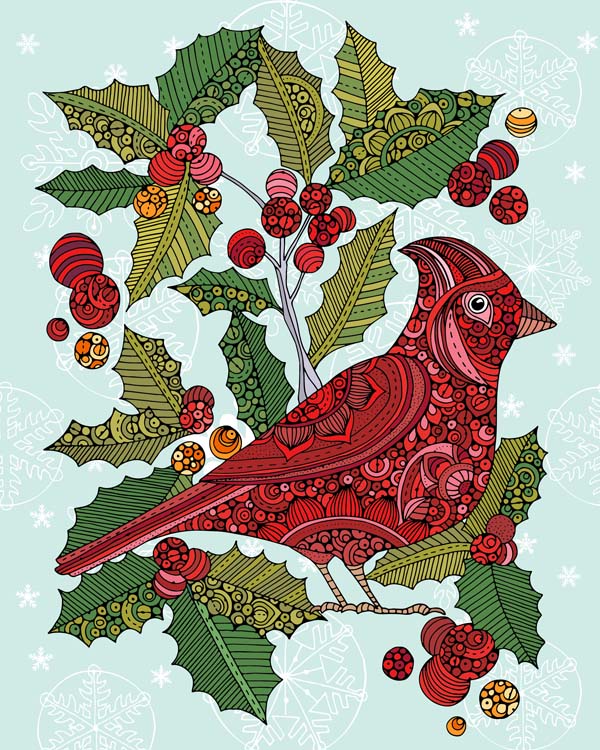 A vibrant print of The Cardinal artwork on 8x10 photographic paper, showcasing rich colors and intricate details.