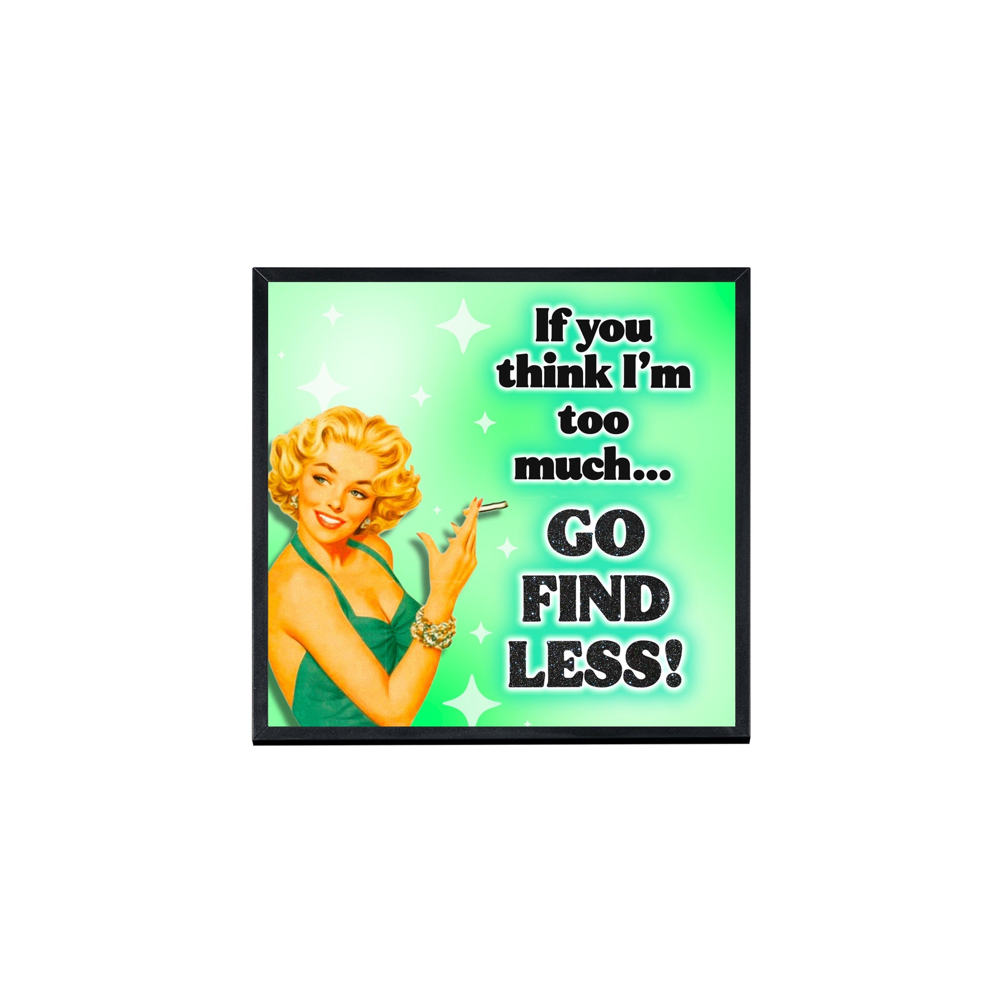 Creativejawns Collection photo tiles featuring 'G O F I N D L E S S' design, 8x8 size with magnetic backing for easy wall display.