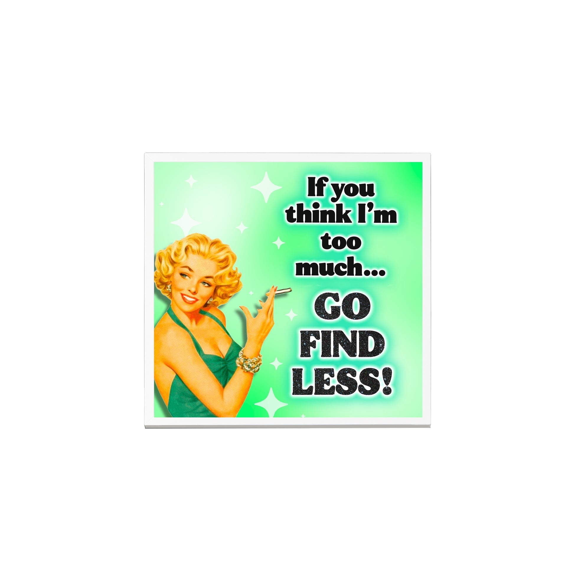 Creativejawns Collection photo tiles featuring 'G O F I N D L E S S' design, 8x8 size with magnetic backing for easy wall display.