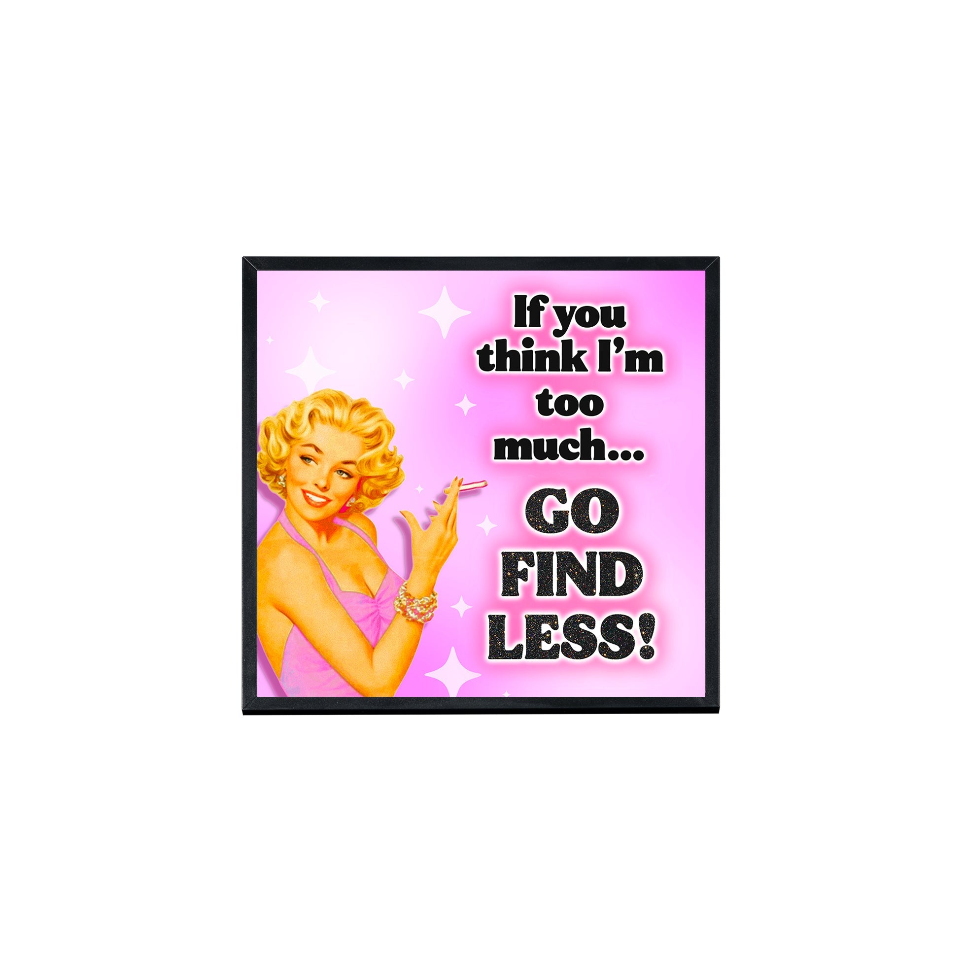 Creativejawns Collection photo tiles featuring 'G O F I N D L E S S' design, 8x8 size with magnetic backing for easy wall display.