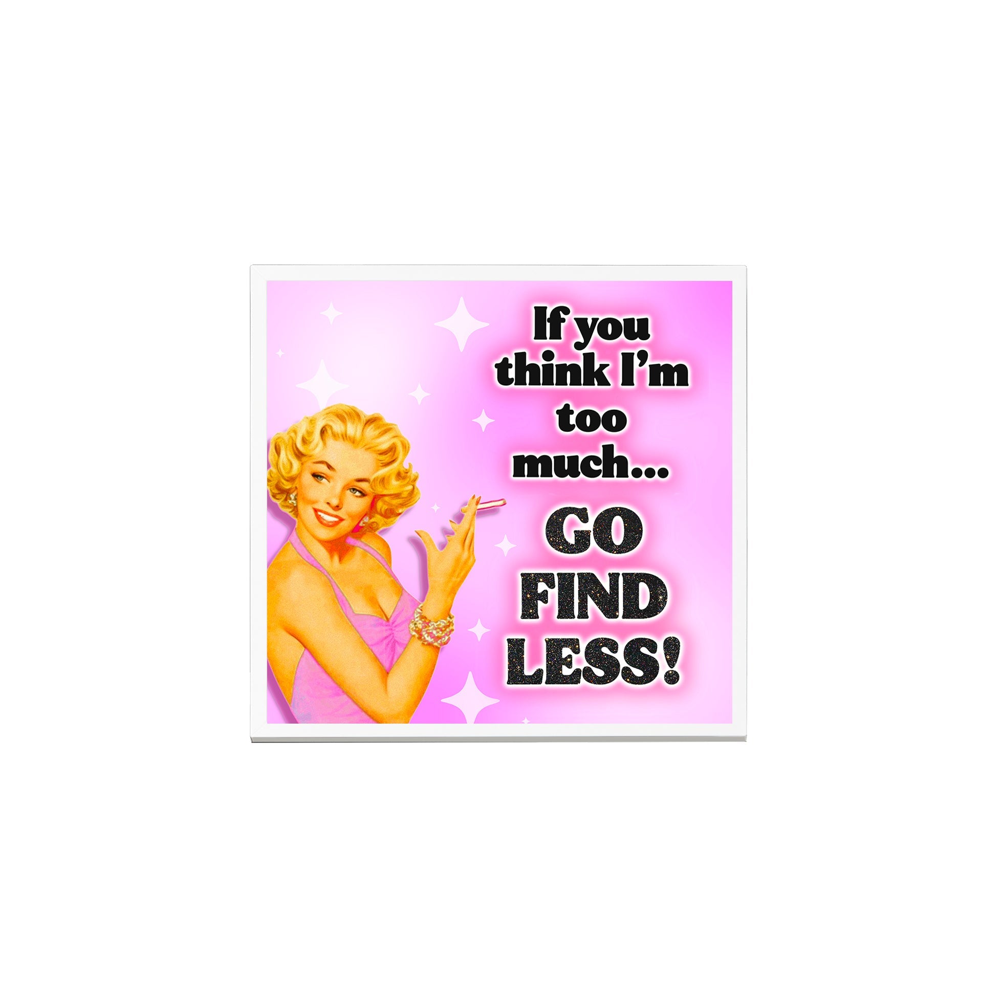 Creativejawns Collection photo tiles featuring 'G O F I N D L E S S' design, 8x8 size with magnetic backing for easy wall display.