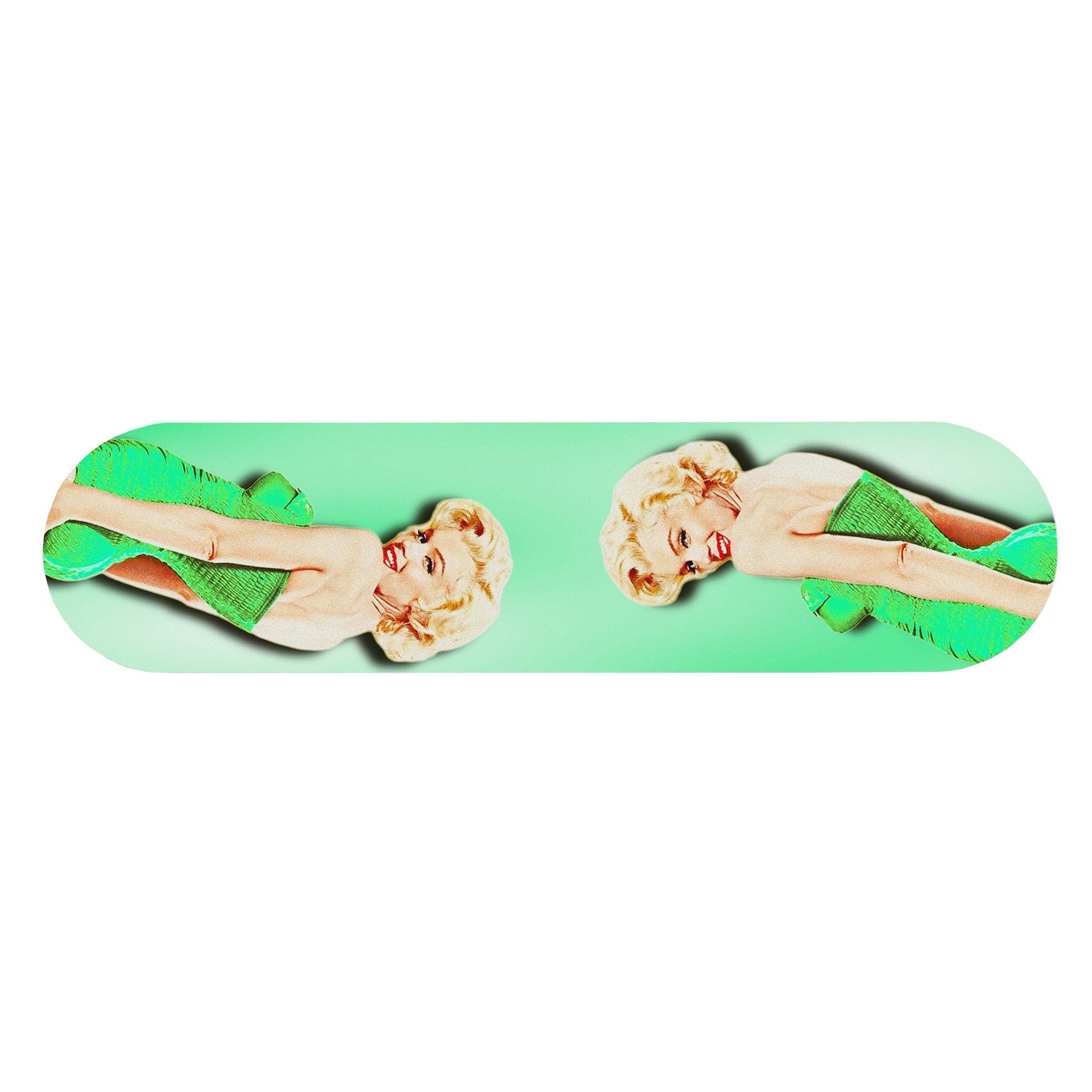 Creativejawns skateboard 'M I S T A K E S' featuring vibrant vintage design, magnet-hung for wall display without damage.