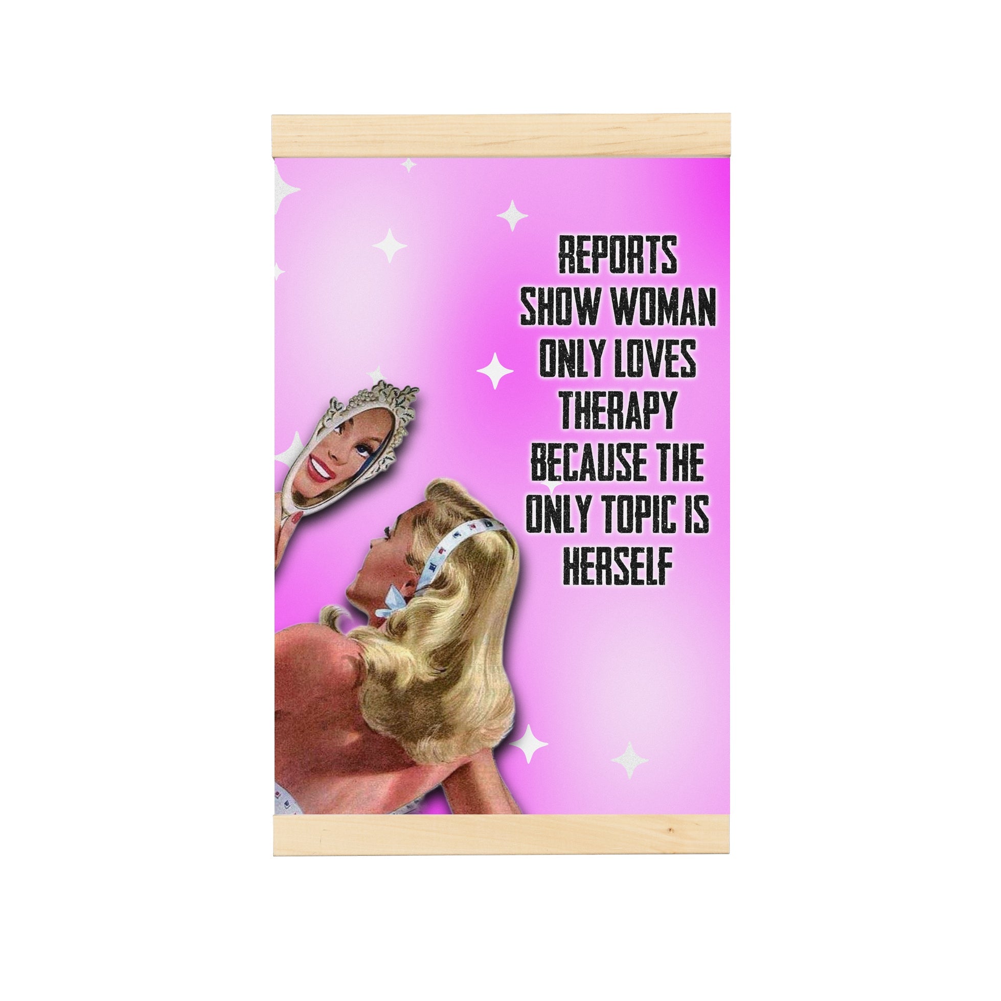 Creativejawns 'T H E R A P Y' hanging canvas art featuring vibrant colors and vintage design, easily hung with magnets.