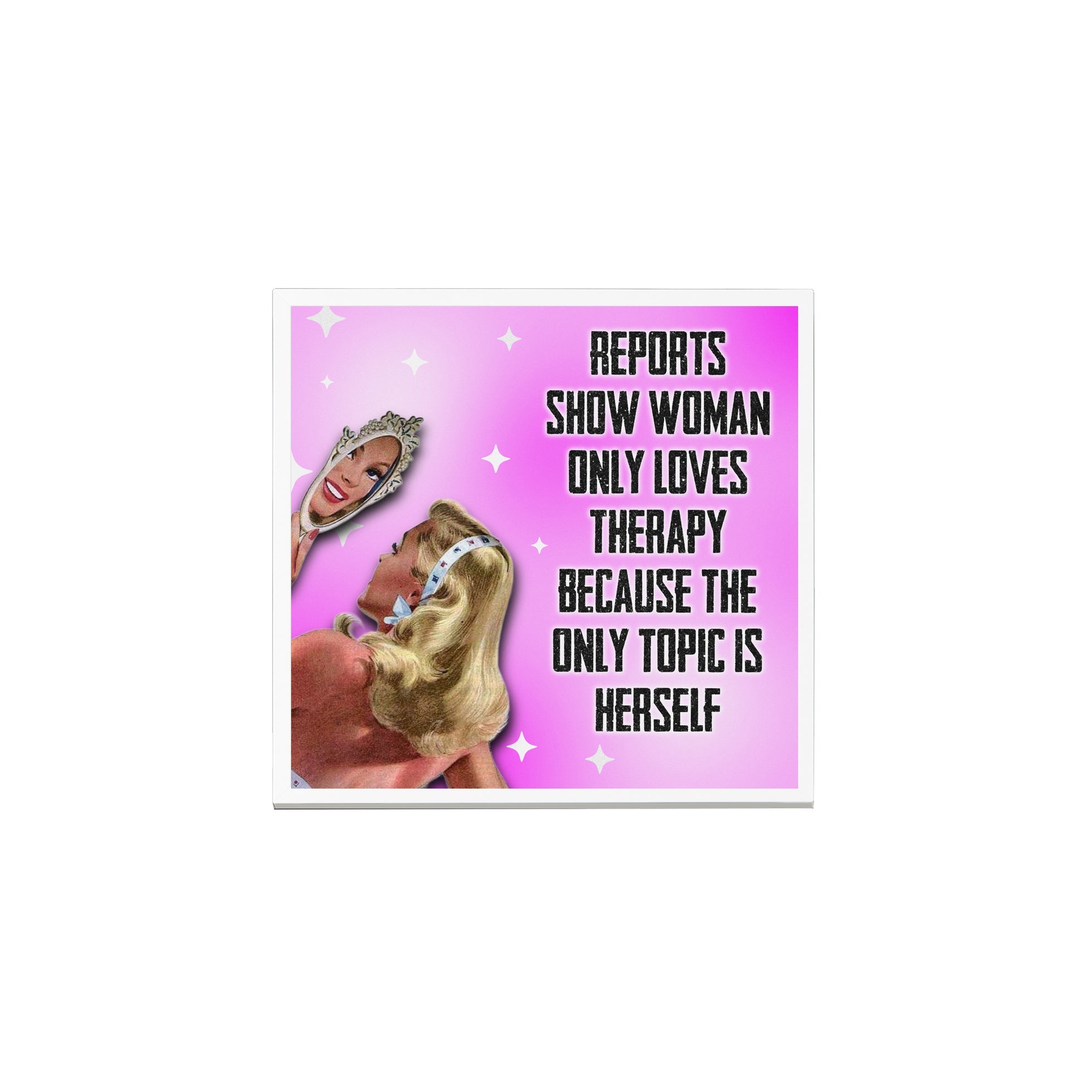 Creativejawns Collection 'T H E R A P Y' 8x8 photo tiles displayed with magnets on a wall.