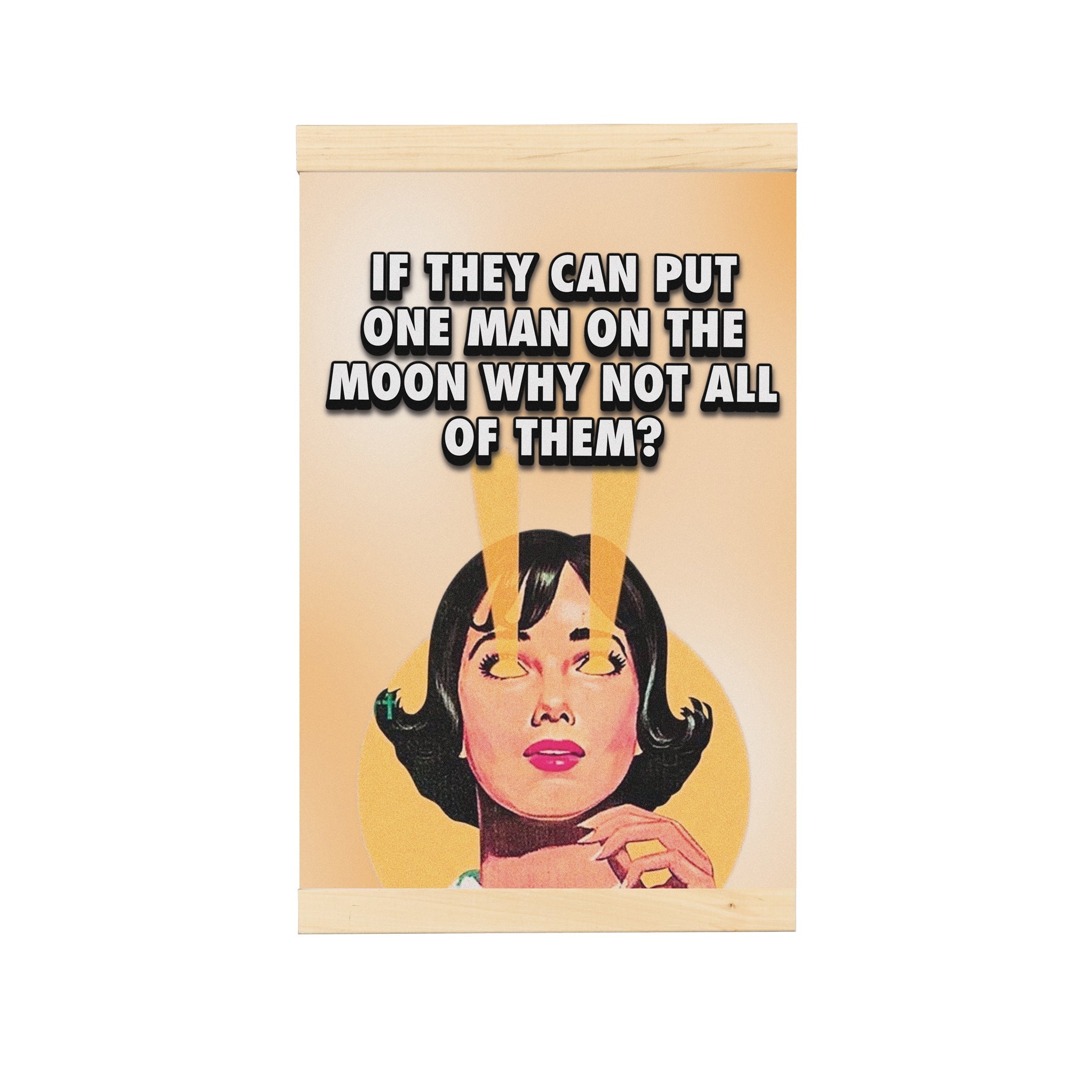 Creativejawns 'T O T H E M O O N' hanging canvas featuring vintage design, easily hung with magnets.