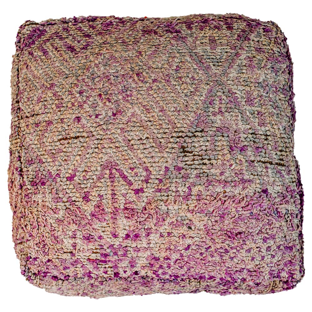 A vibrant 28x28 Berber pillow made from a vintage purple rug, showcasing intricate patterns and rich colors, perfect for home decor.
