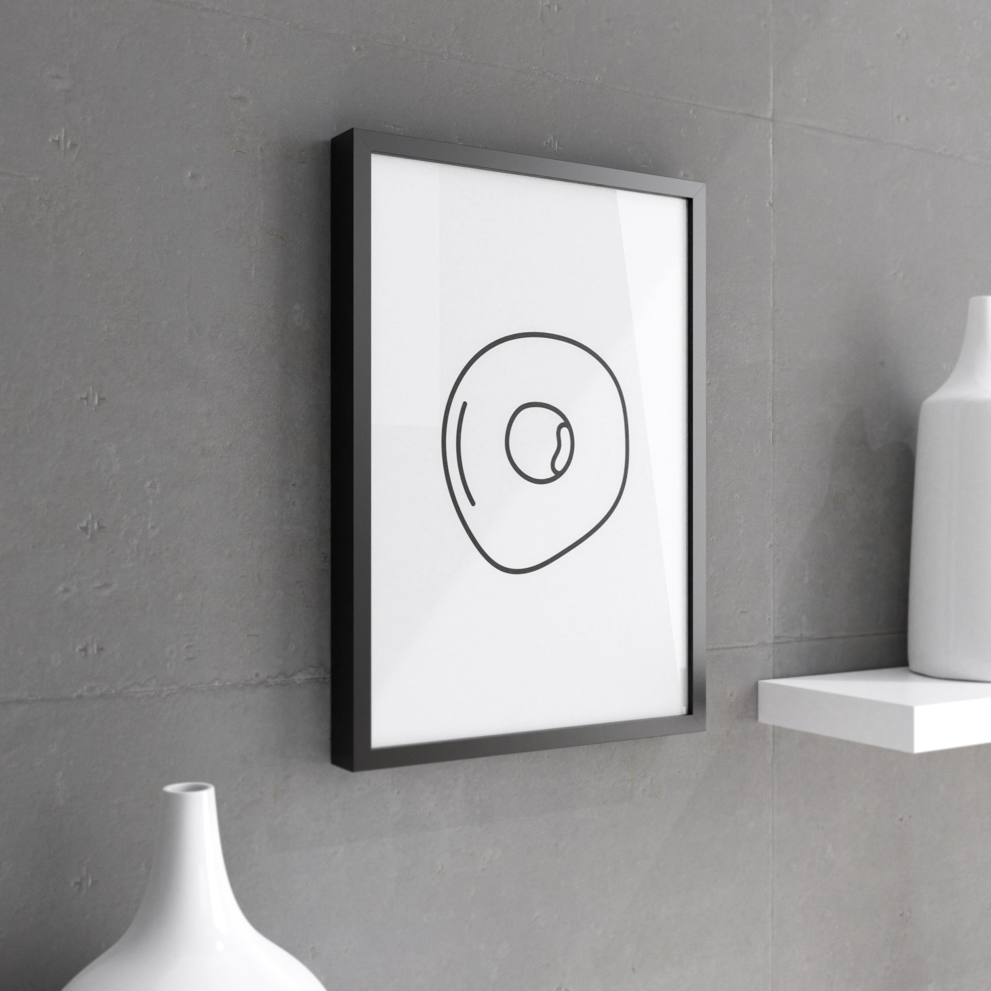 A vibrant wall print featuring a fried egg design, perfect for kitchen decor.