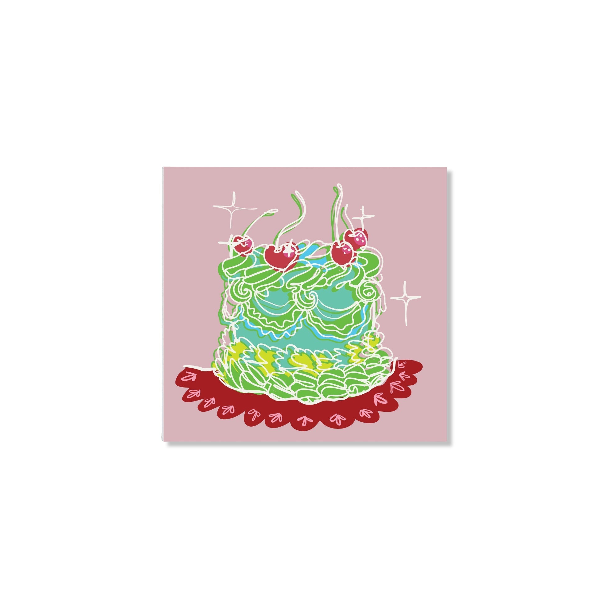 The Girl Knew York Cake on TilePix Glass 8x8, showcasing vibrant photo tiles with a glossy finish, perfect for stylish wall decor.