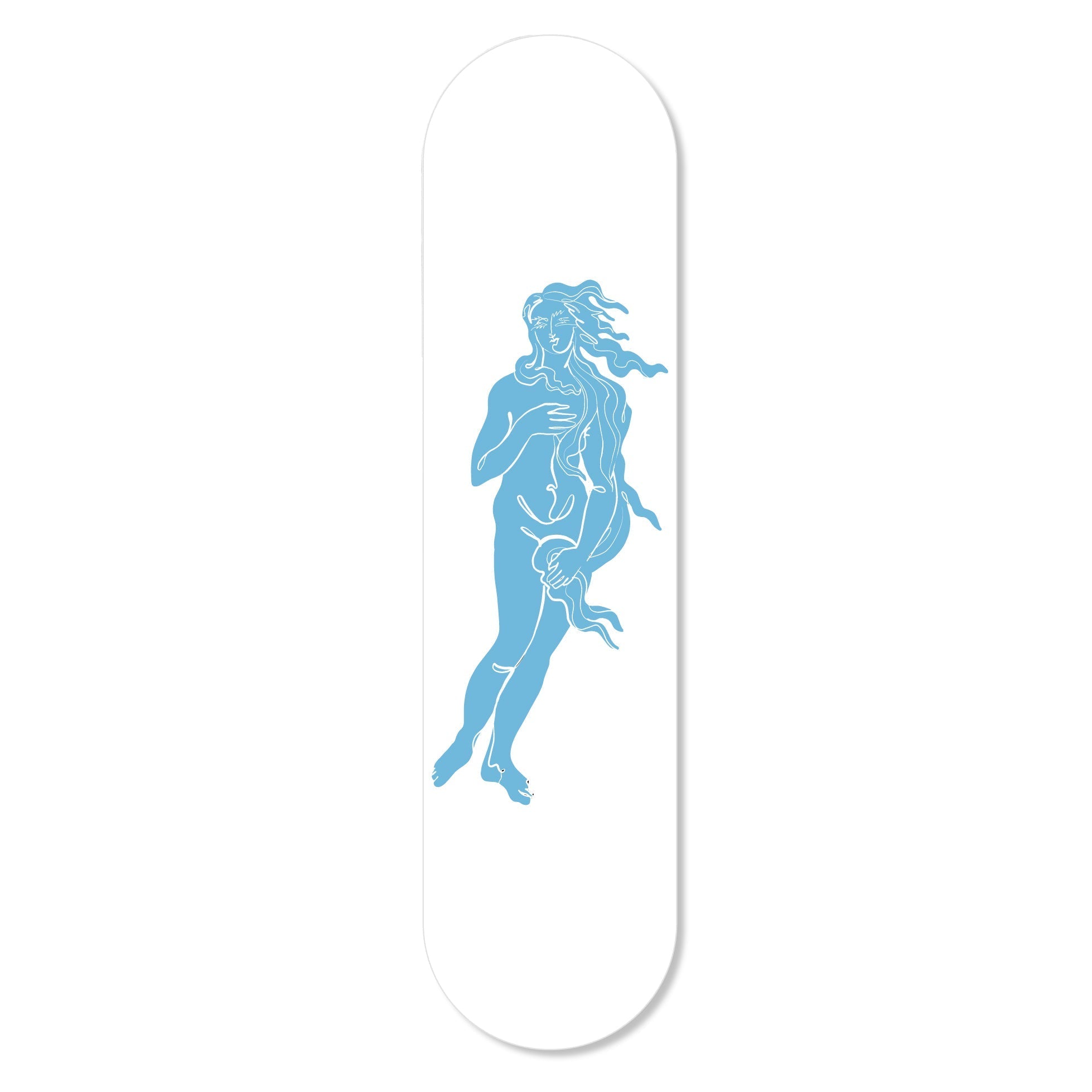 The Girl Knew York Venus skateboard featuring vibrant colors and artistic graphics, designed for stylish wall display with a magnetic hanging system.