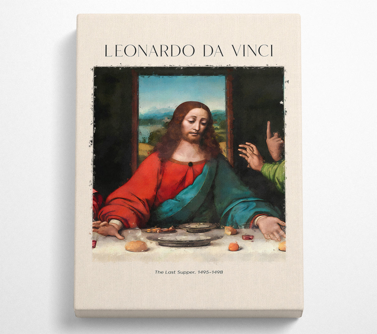 A detailed reproduction of The Last Supper by Leonardo Da Vinci, printed on canvas and mounted on a box frame, showcasing vibrant colors and intricate details.