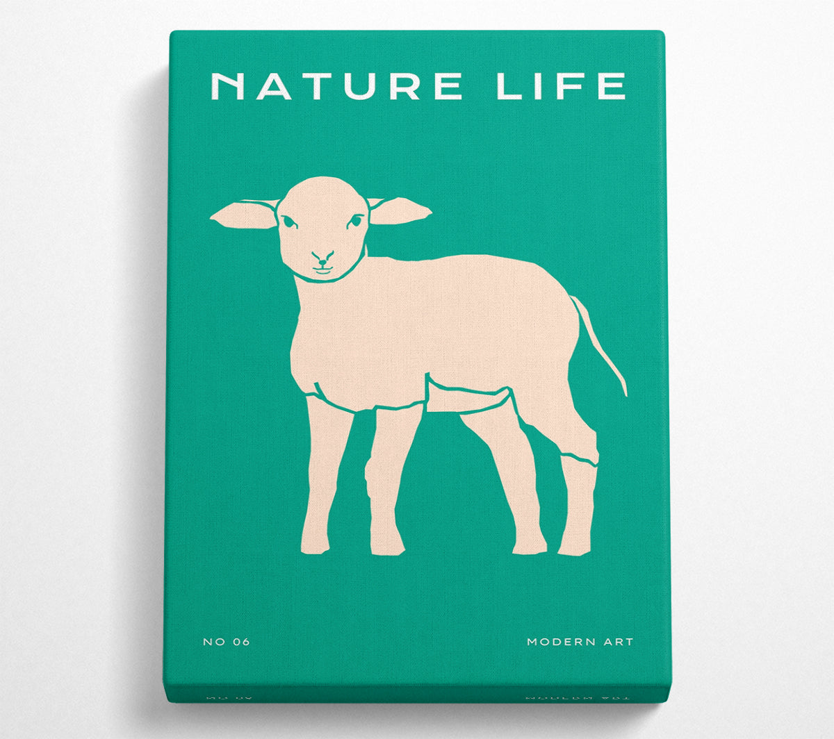 A charming canvas print of a little lamb, mounted on a sturdy box frame, ready to hang in a nursery or child's room.