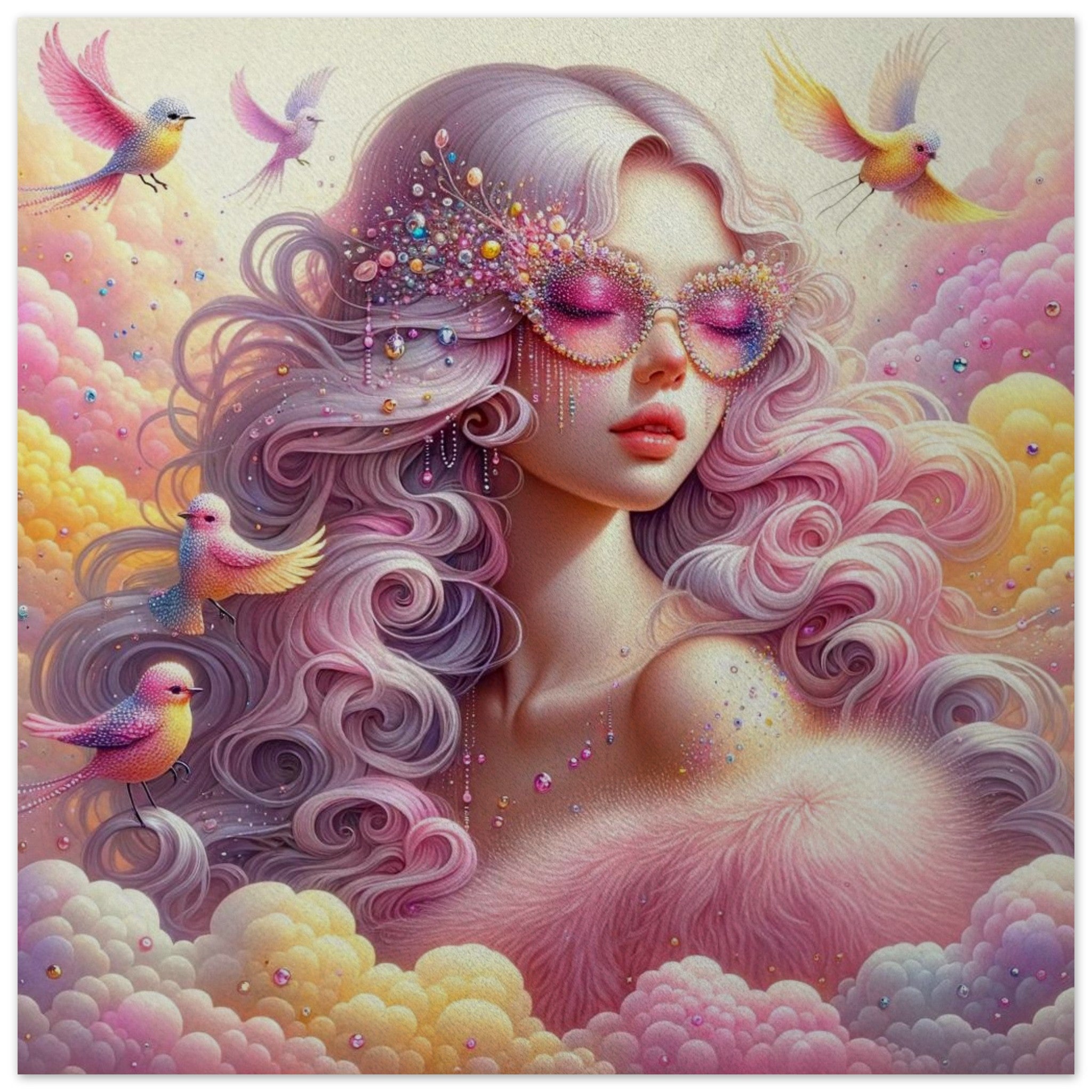 Wonderscape Sharon Tatem aluminum print showcasing vibrant colors and a glossy finish, mounted on a wall.