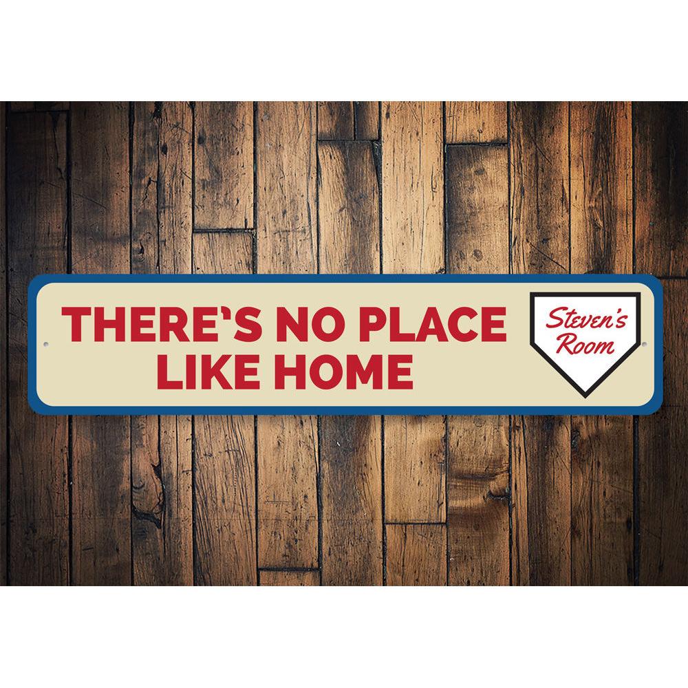 A decorative metal sign reading 'There's No Place Like Home', showcasing a stylish design suitable for various rooms.