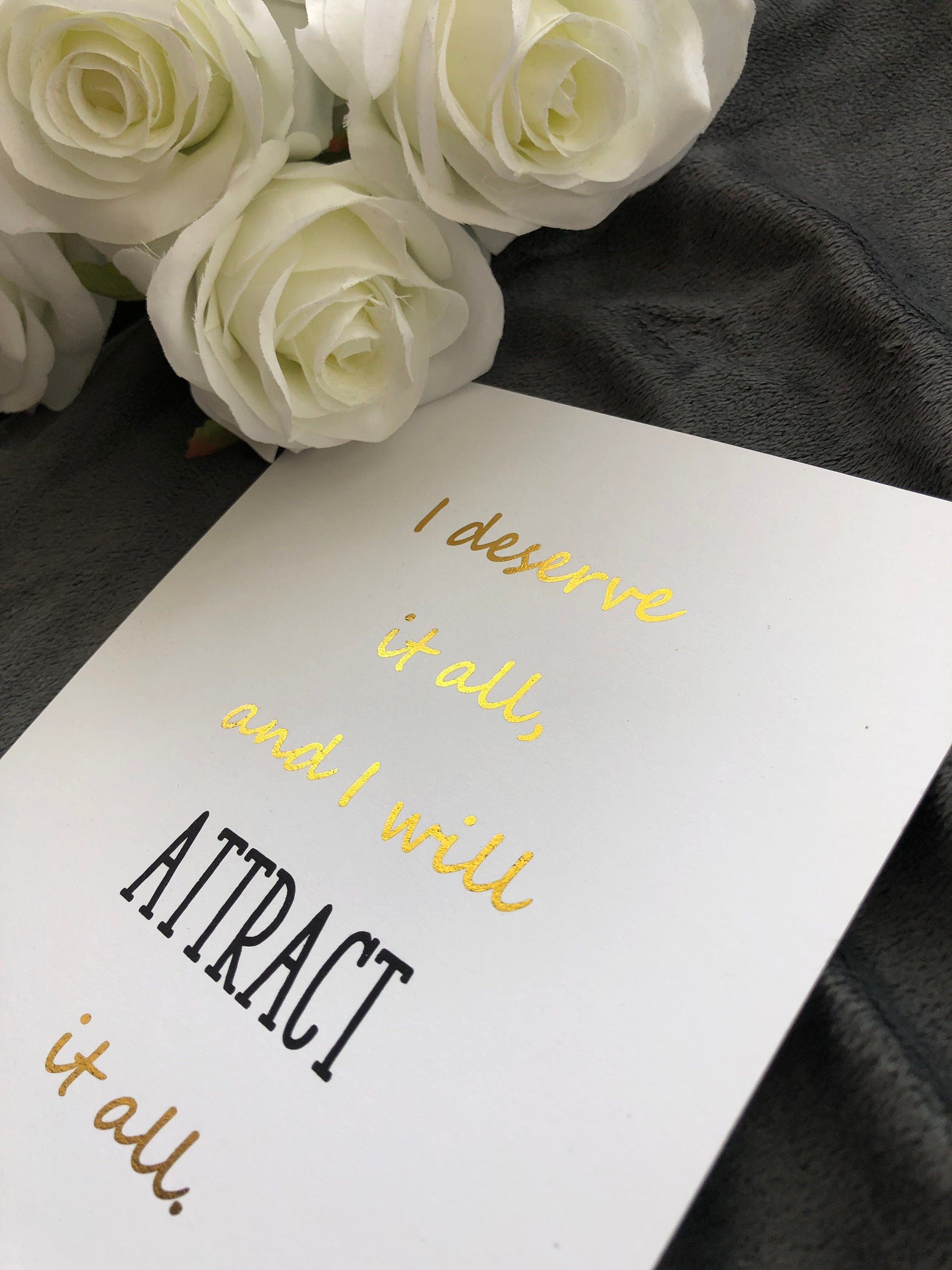 Think Positive Foil Print featuring a white background with a gold foil positivity quote, perfect for home decor.