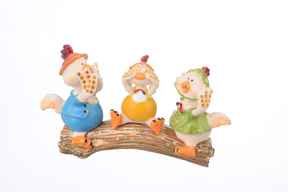 Handcrafted Three Ducks trinket box with Austrian crystals and gold plating, elegantly designed for decorative and storage purposes.