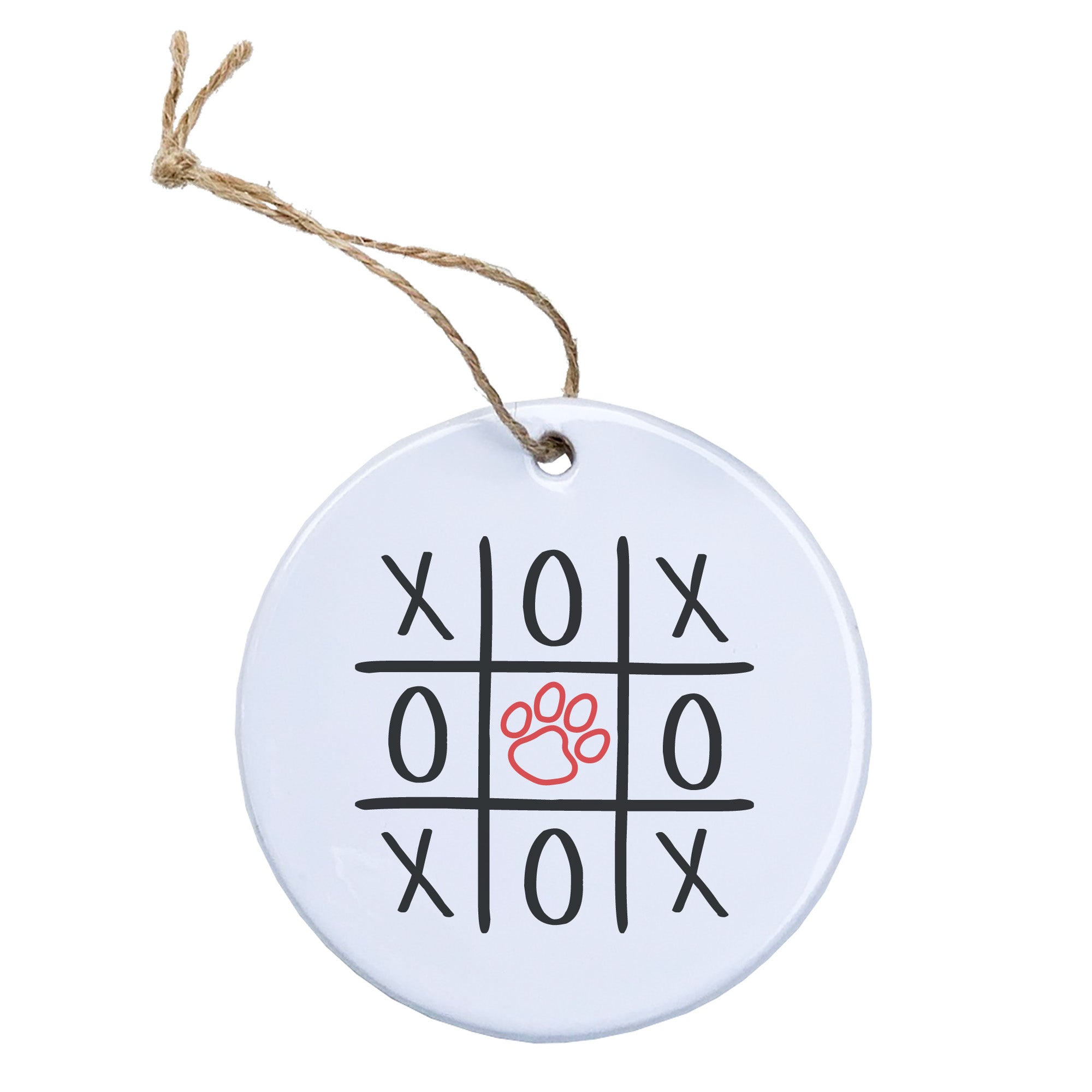 Tic Tac Paw Ornament made of high-quality porcelain with a unique paw print design, featuring a smooth glossy finish.