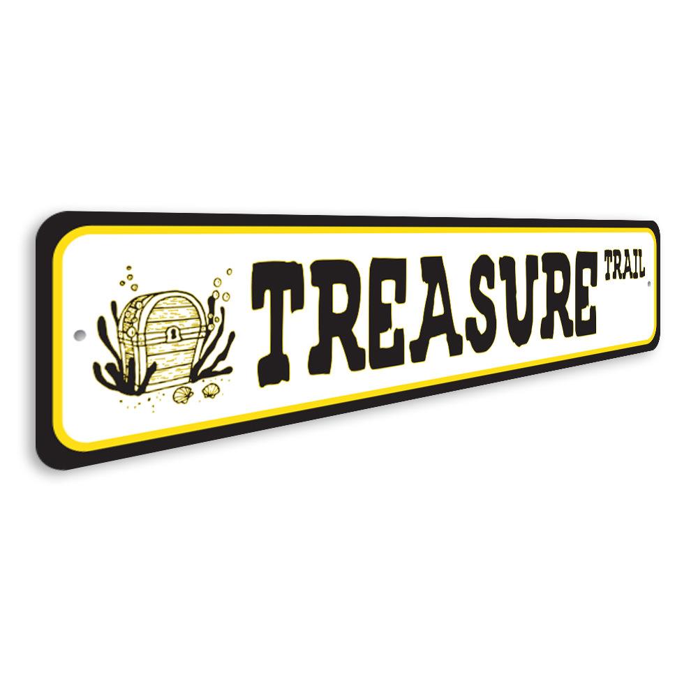 Customizable Treasure Street Sign made from high-quality aluminum, featuring pre-drilled holes for easy mounting.