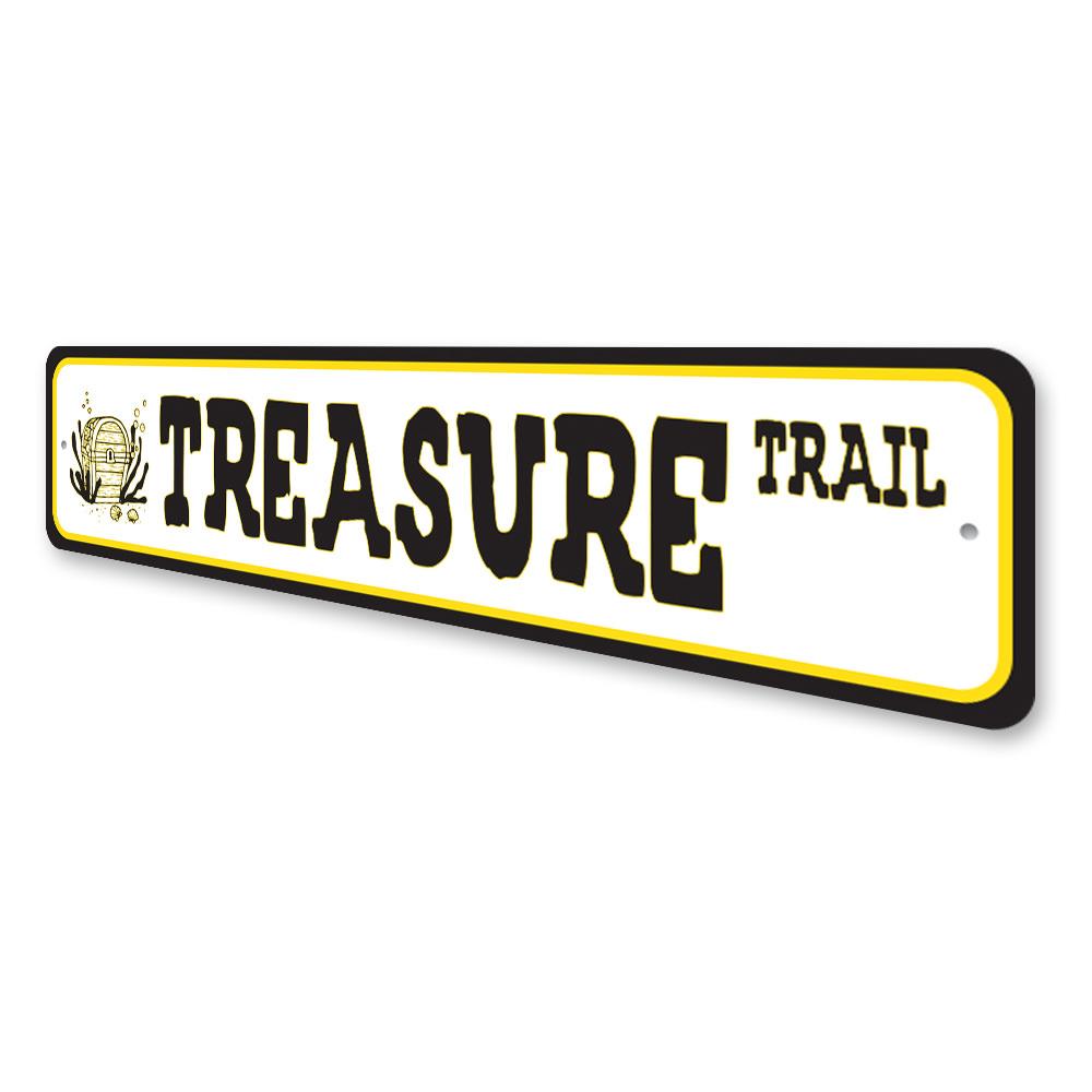 Customizable Treasure Street Sign made from high-quality aluminum, featuring pre-drilled holes for easy mounting.