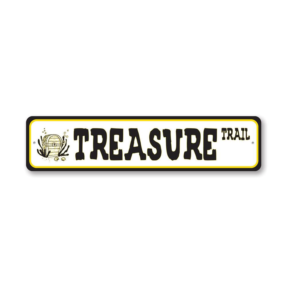Customizable Treasure Street Sign made from high-quality aluminum, featuring pre-drilled holes for easy mounting.