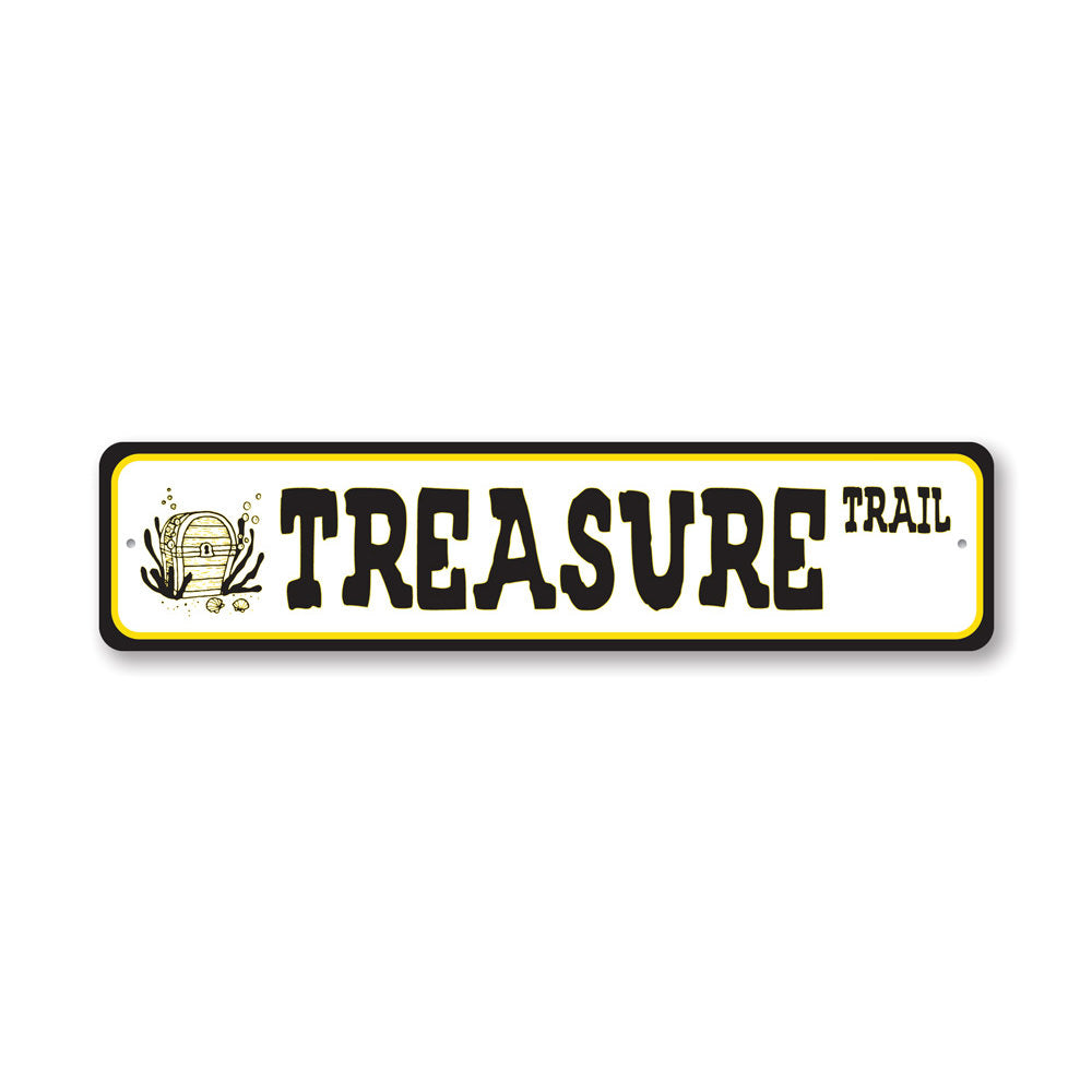 Customizable Treasure Street Sign made from high-quality aluminum, featuring pre-drilled holes for easy mounting.