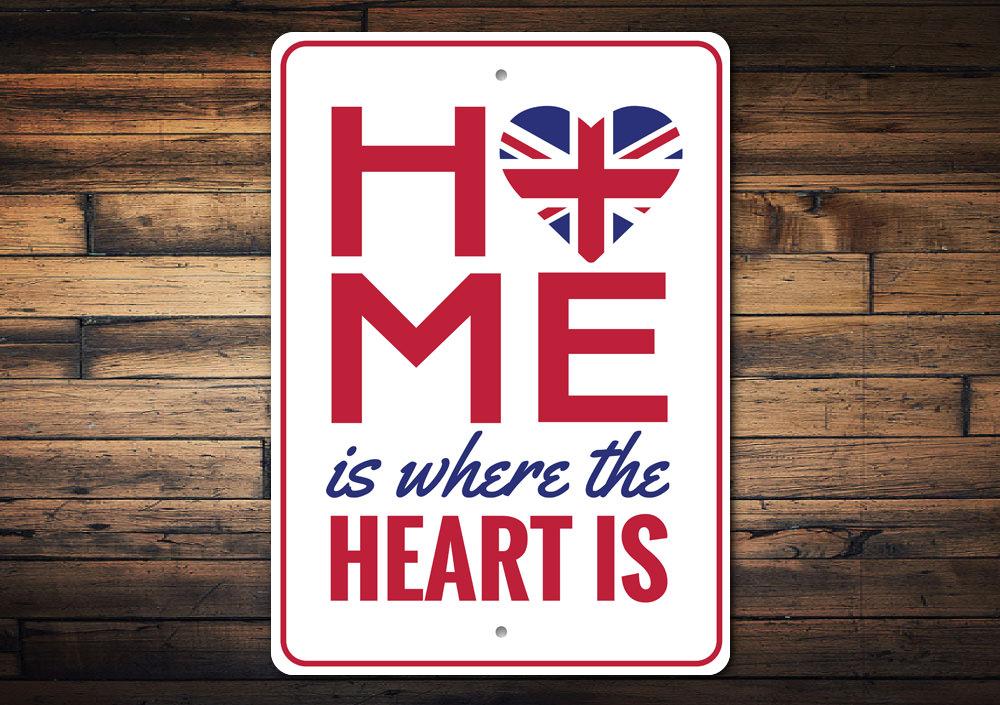 A decorative United Kingdom Home Sign made of high-quality aluminum, featuring customizable text and pre-drilled holes for easy mounting.
