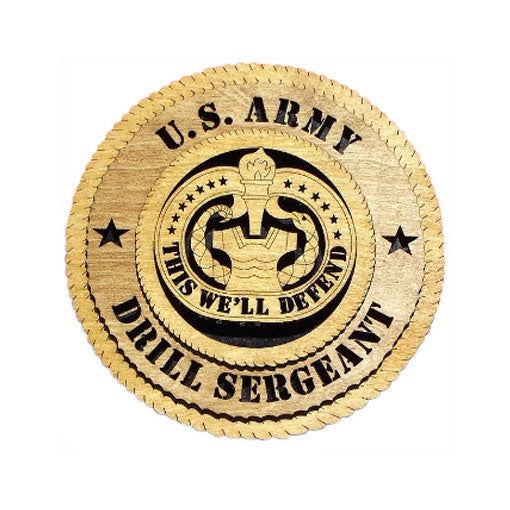 Handcrafted U.S. Army Drill Sergeant Wall Tribute, 9 inches in diameter, featuring a 3D design with the Airforce emblem on a black background.