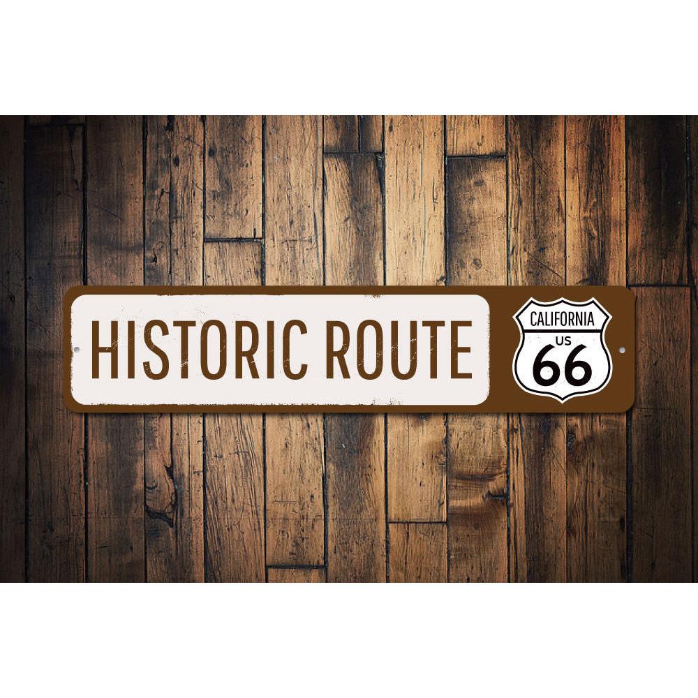 US Historic Route 66 Sign made of high-quality aluminum, featuring vibrant colors and a classic design, perfect for home decor.