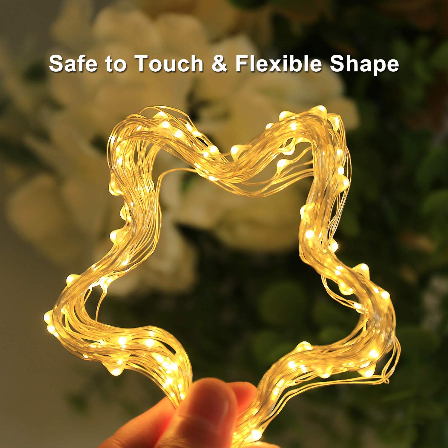 USB powered string lights with 100 warm white LEDs, 33ft long, perfect for Christmas decorations.