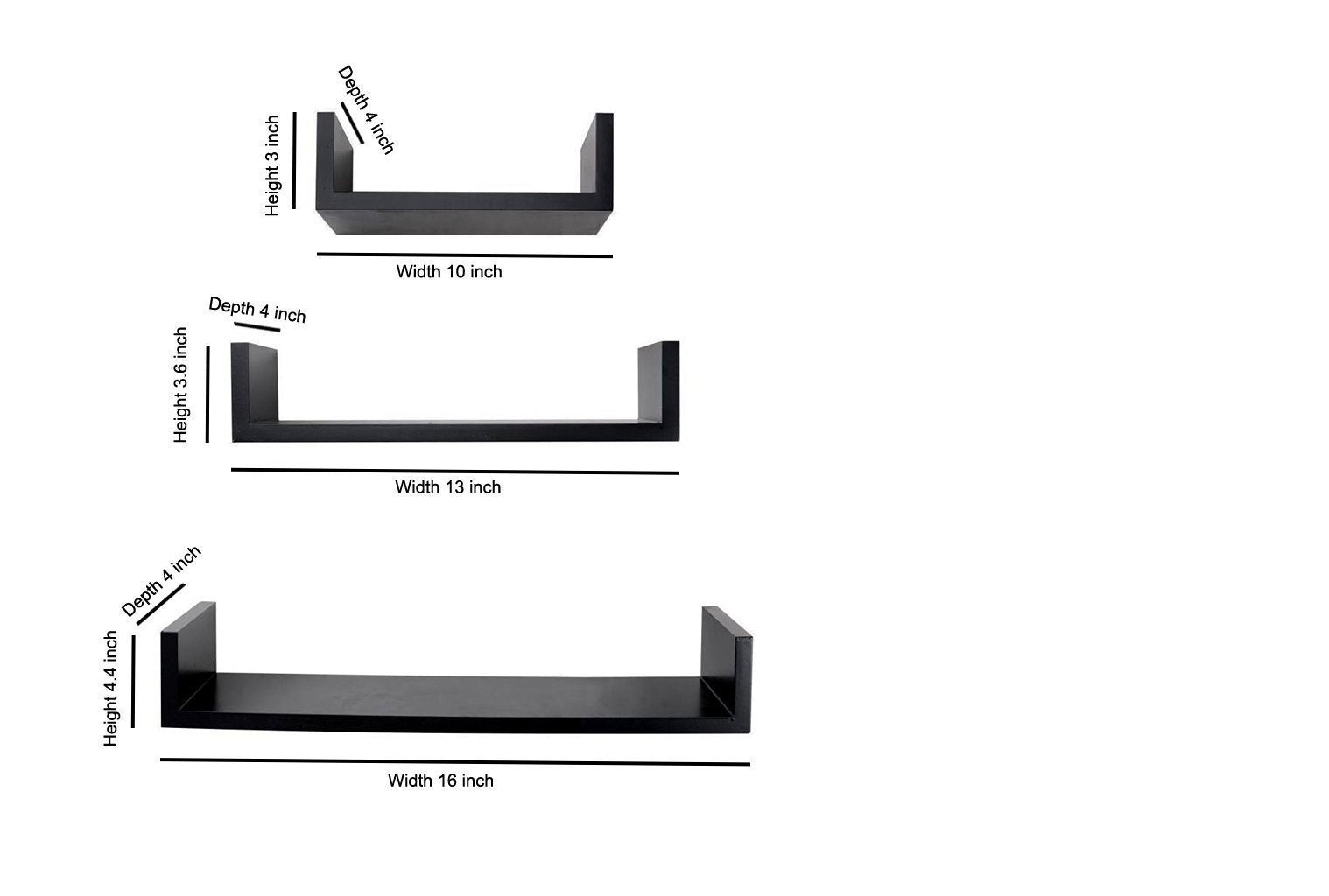 Set of 3 U-shaped floating wall shelves in walnut brown, showcasing a modern design perfect for home decor.