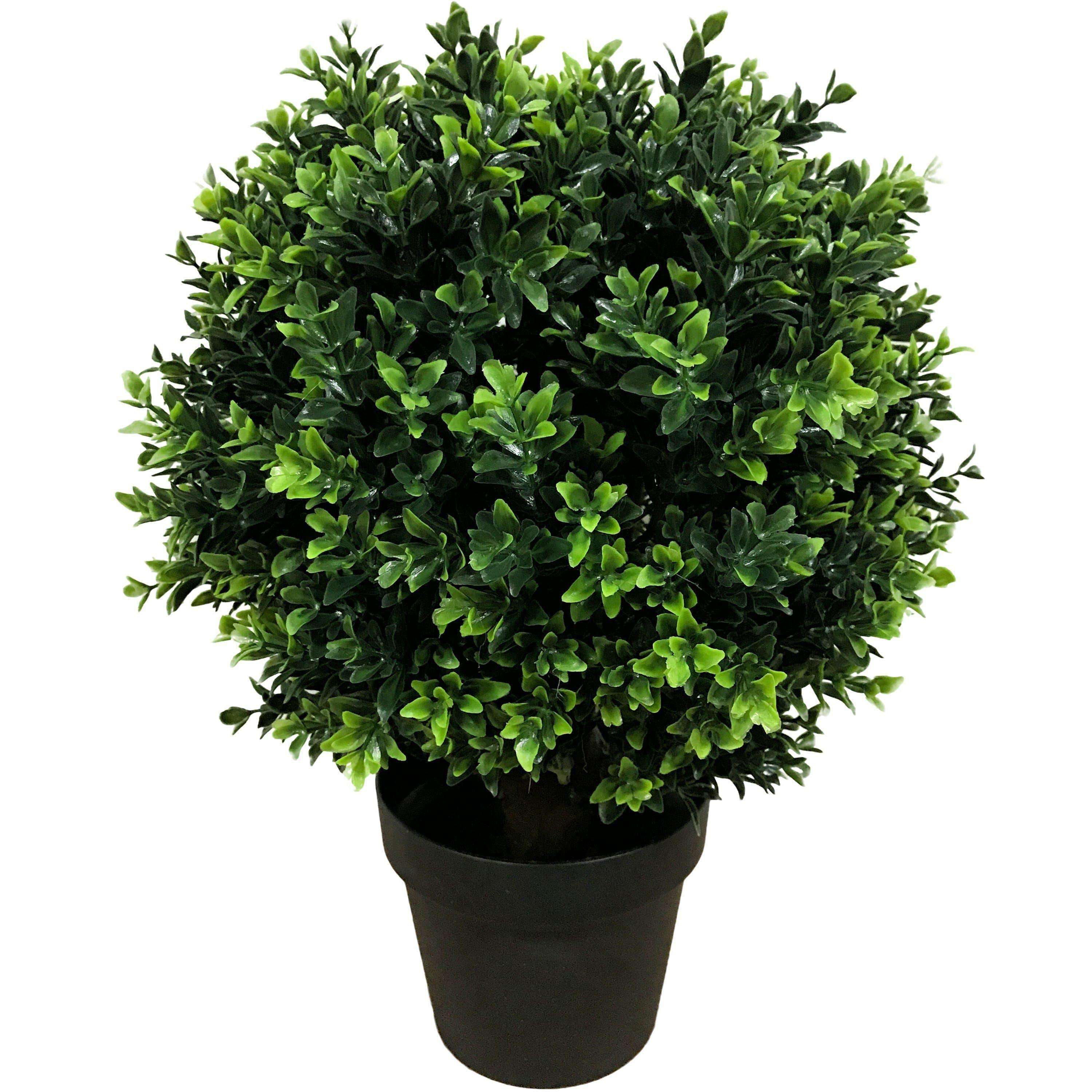UV Resistant Artificial Topiary Shrub (Hedyotis) 50CM in Mixed Green with vibrant two-tone leaves in a plastic pot.
