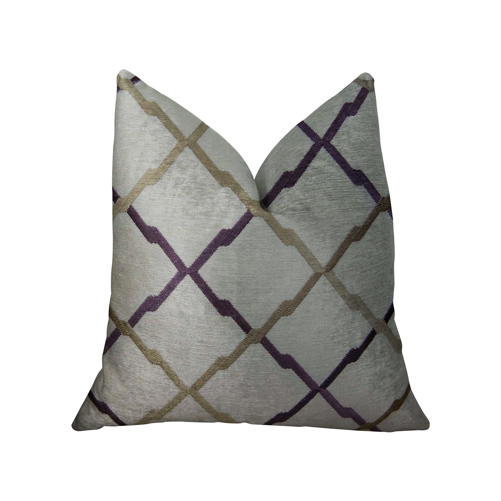 Valencia White Gold and Taupe Handmade Luxury Pillow featuring a geometric pattern, double-sided design, and invisible zipper, showcasing its elegant colors.