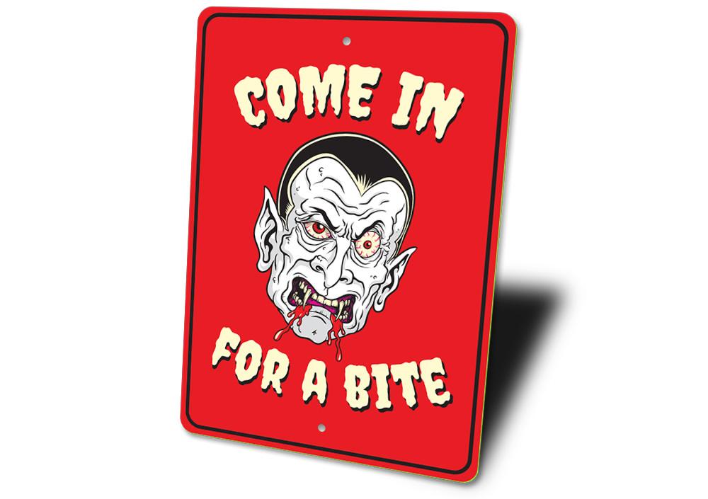 A spooky Vampire Halloween Sign made of aluminum, featuring eerie graphics and customizable text, perfect for Halloween decor.